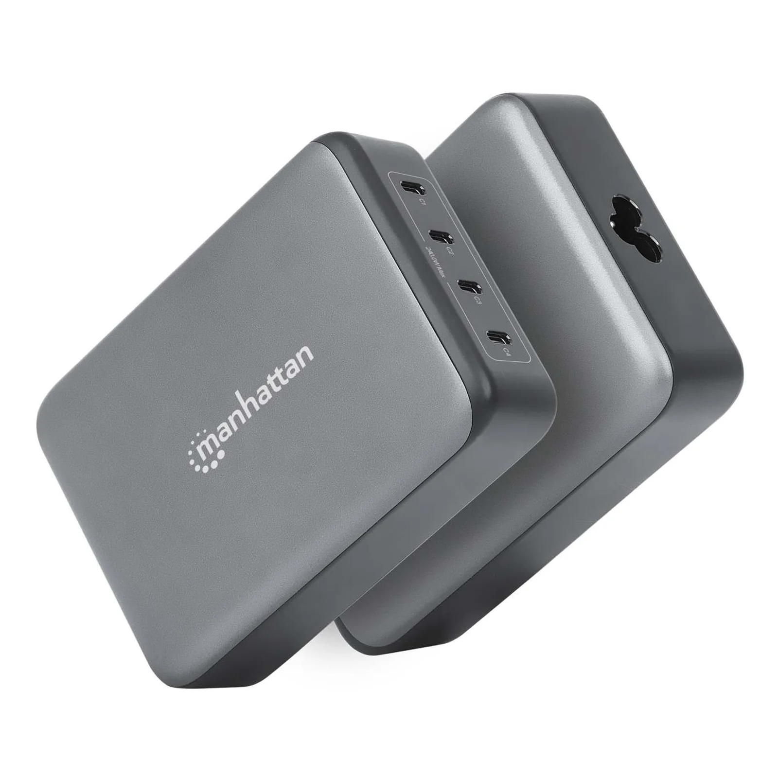 Manhattan Station de charge GaN USB Power Delivery à 4 ports, 240 W / PD 3.1, 4 ports USB-C PD jusqu’à 140 W par port, puissance totale de 240 W, noir