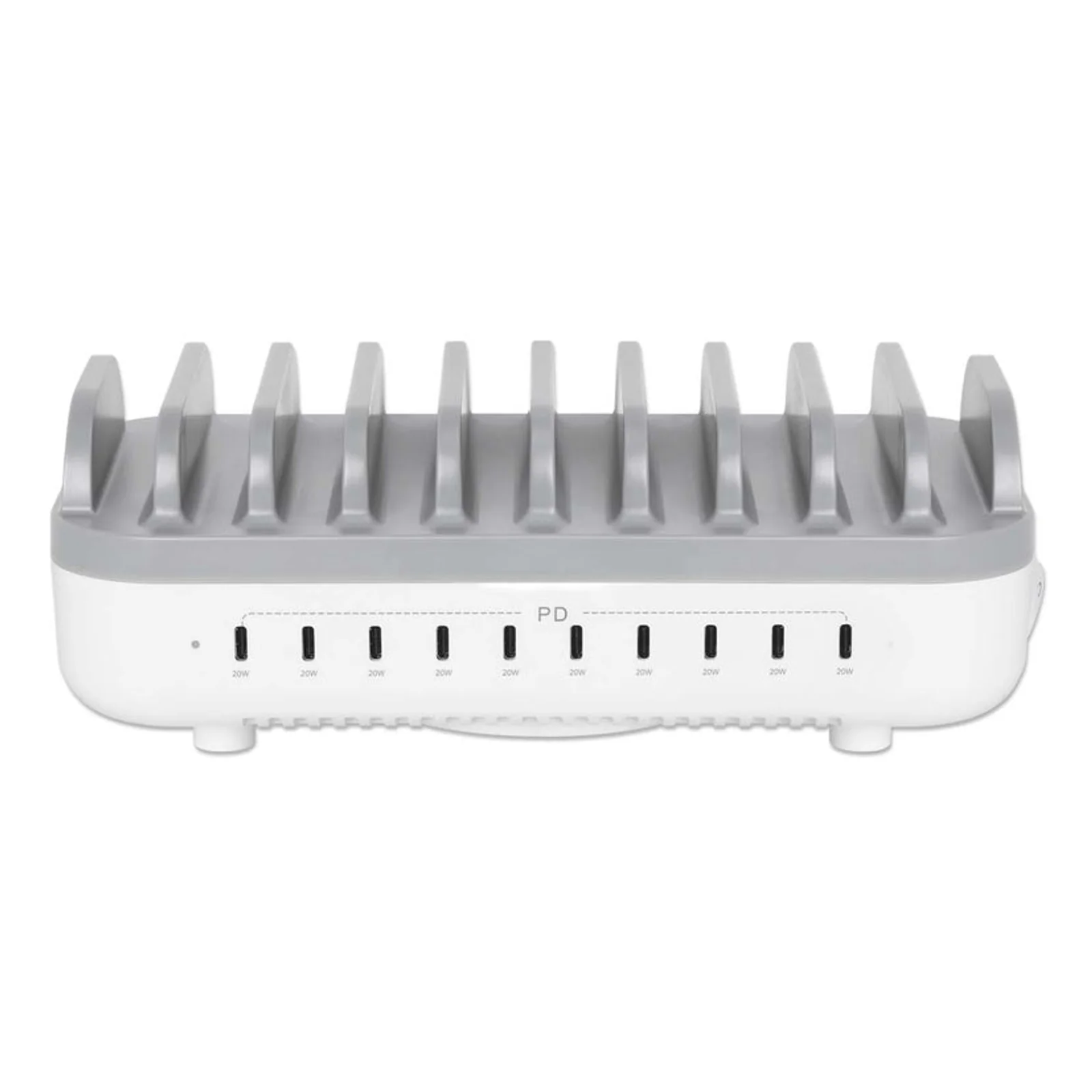 Manhattan Station de charge USB-C à 10 ports, sortie USB-C : 10 × 20 W, puissance maximale de 200 W, alimentation secteur, inclut adaptateurs US/EU/UK