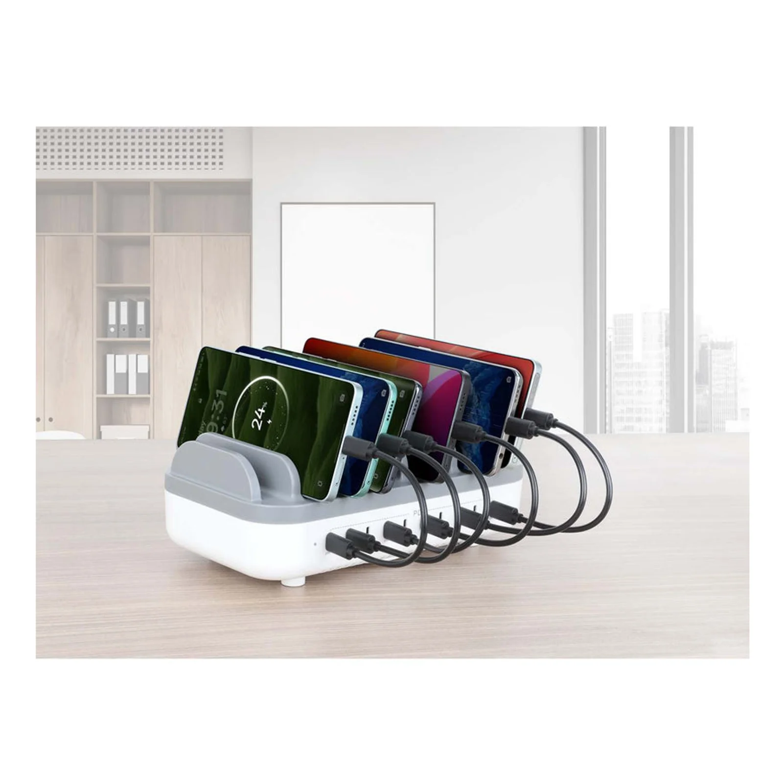 Manhattan Station de charge USB-C à 10 ports, sortie USB-C : 10 × 20 W, puissance maximale de 200 W, alimentation secteur, inclut adaptateurs US/EU/UK