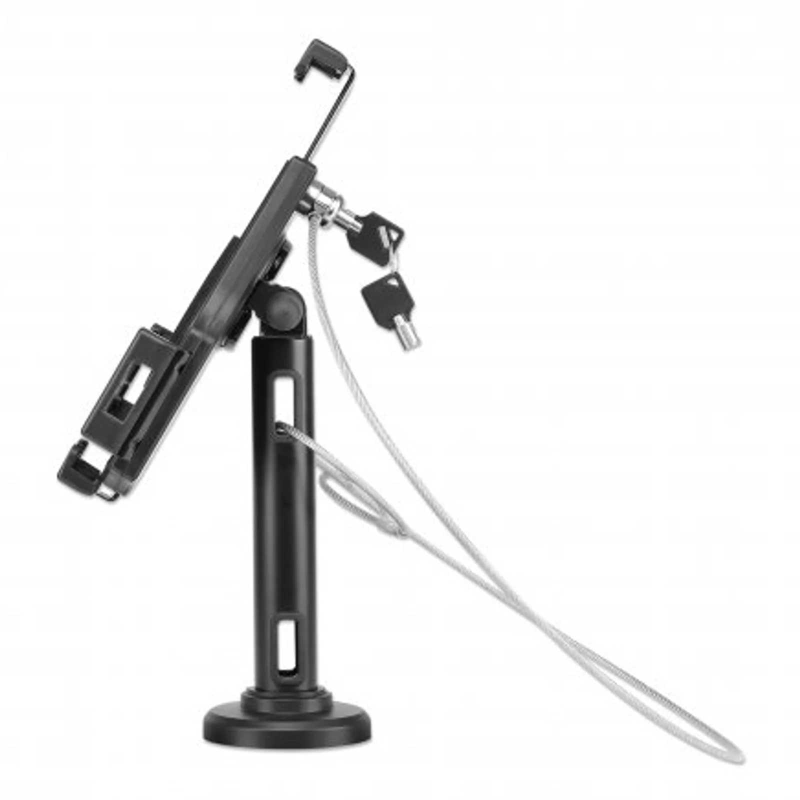 Manhattan Support de bureau pour iPad et tablettes, verrouillable, montage mural possible, antivol, pour tablettes 7,9" à 10,5", rotation 360°, inclinaison ±70°, pivot 330°, noir