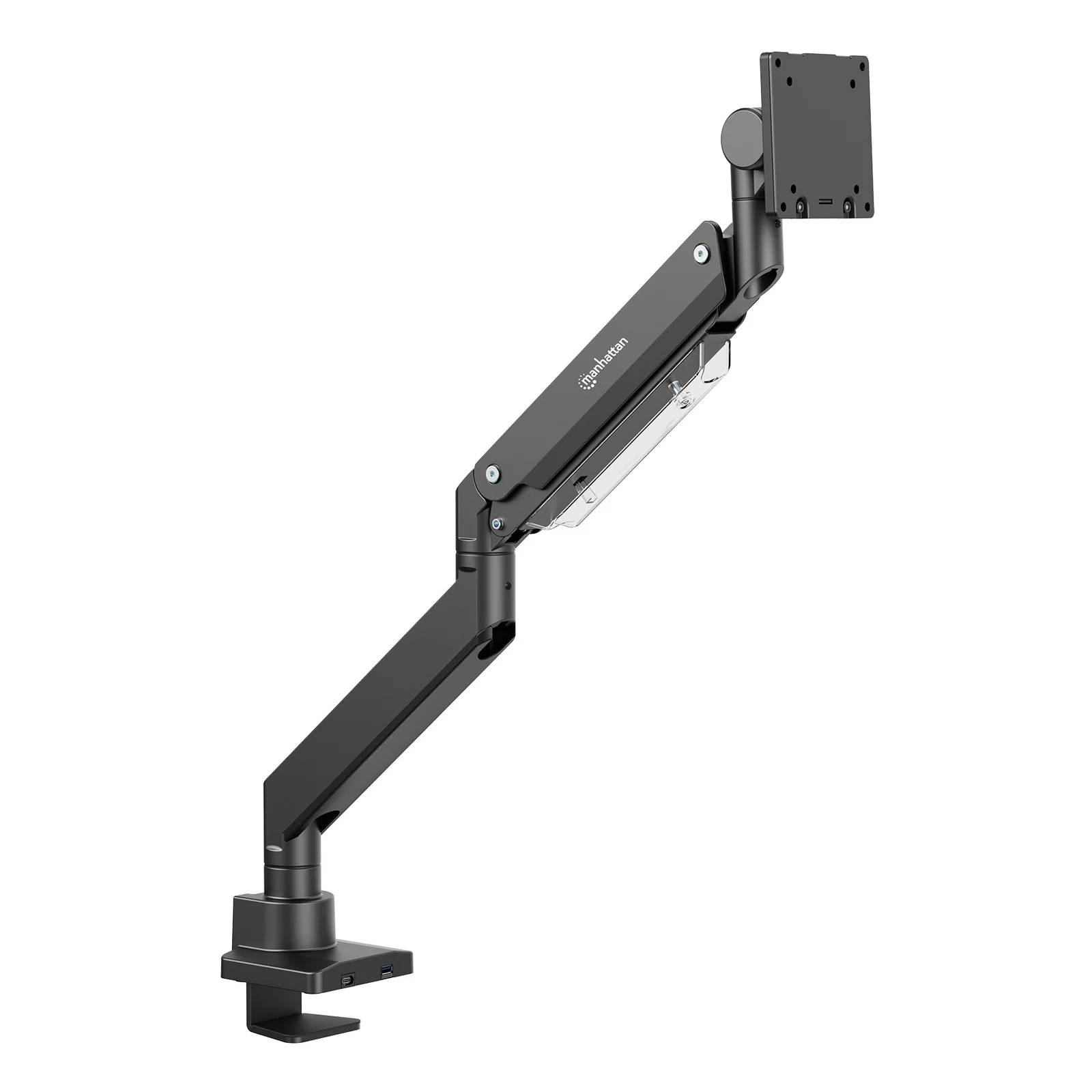 Support de bureau pour TV/moniteurs (bras à vérin gaz à Bras articulé), écrans 13" à 42", fixation à l’arrière par pince ou passe-câble, Compatibilité VESA : de 75x75 à 200x200mm (vérifiez les dimensions des quatre trous de fixation à l’arrière), max 20kg