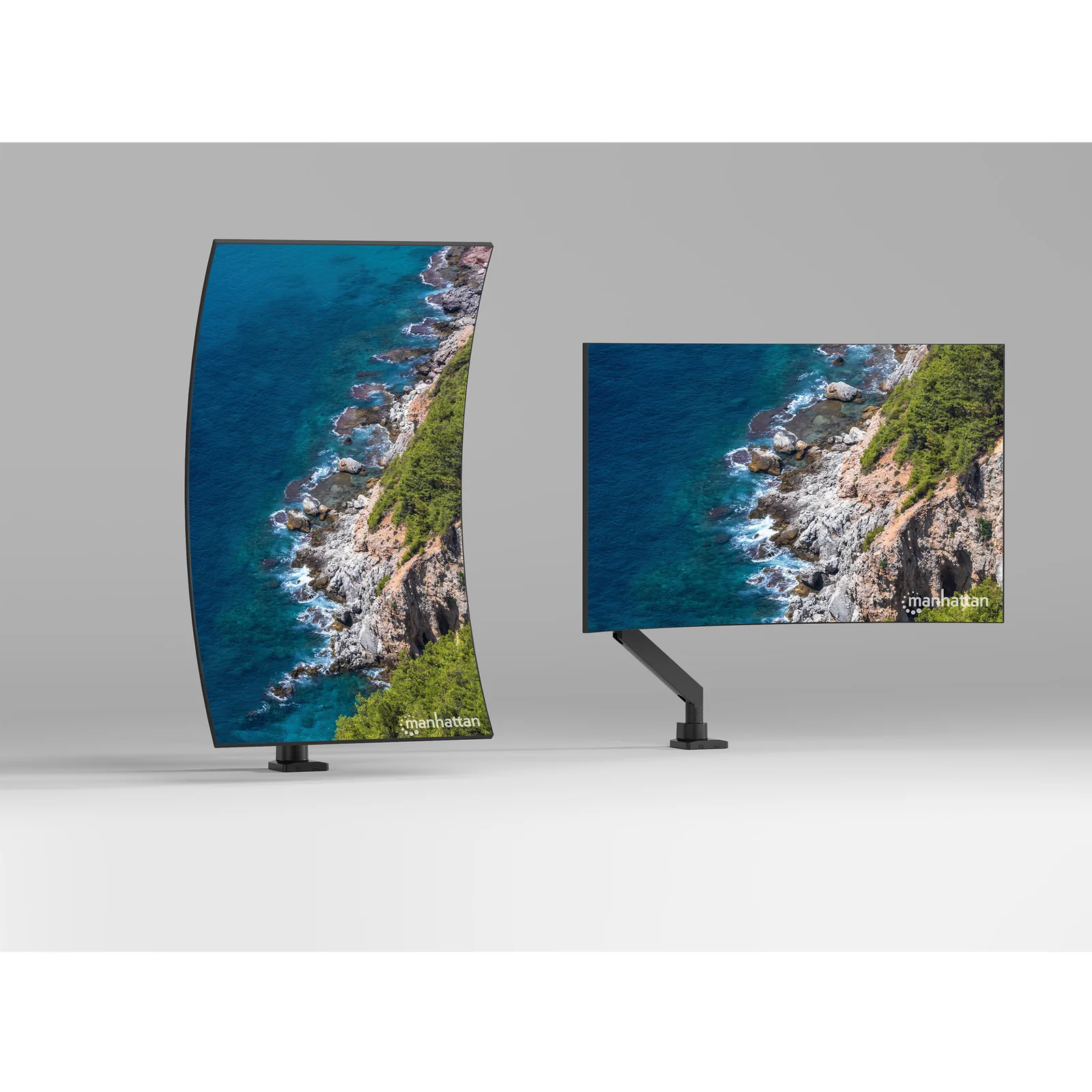 Manhattan Support de bureau pour TV/moniteurs (bras à vérin gaz à Bras articulé), écrans 13" à 42", fixation à l’arrière par pince ou passe-câble, Compatibilité VESA : de 75x75 à 200x200mm (vérifiez les dimensions des quatre trous de fixation à l’arrière), max 20kg