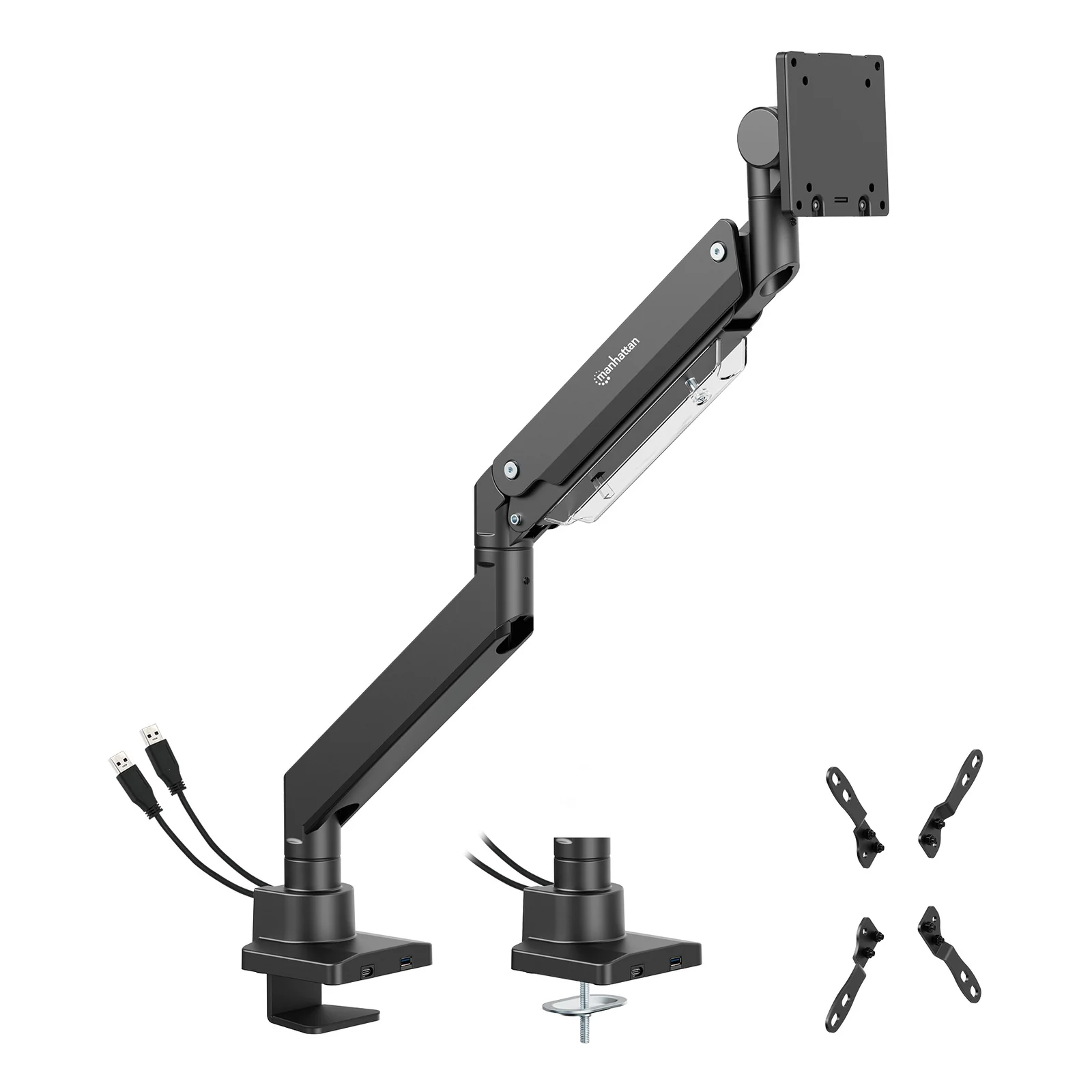 Manhattan Support de bureau pour TV/moniteurs (bras à vérin gaz à Bras articulé), écrans 13" à 42", fixation à l’arrière par pince ou passe-câble, Compatibilité VESA : de 75x75 à 200x200mm (vérifiez les dimensions des quatre trous de fixation à l’arrière), max 20kg