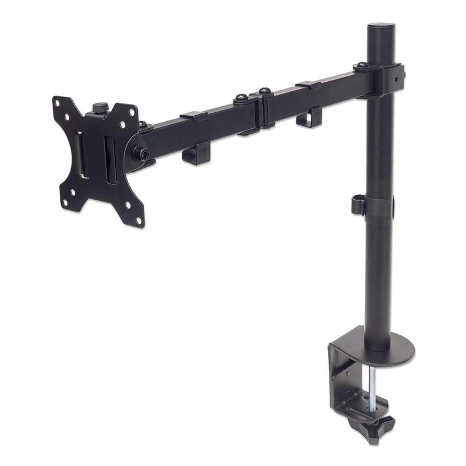 Manhattan Support de bureau pour TV/moniteurs (Bras articulé), écrans 13" à 27", fixation à l’arrière par pince, Compatibilité VESA : 75x75 et 100x100 mm (vérifiez les dimensions des quatre trous de fixation à l’arrière), charge max. 8 kg