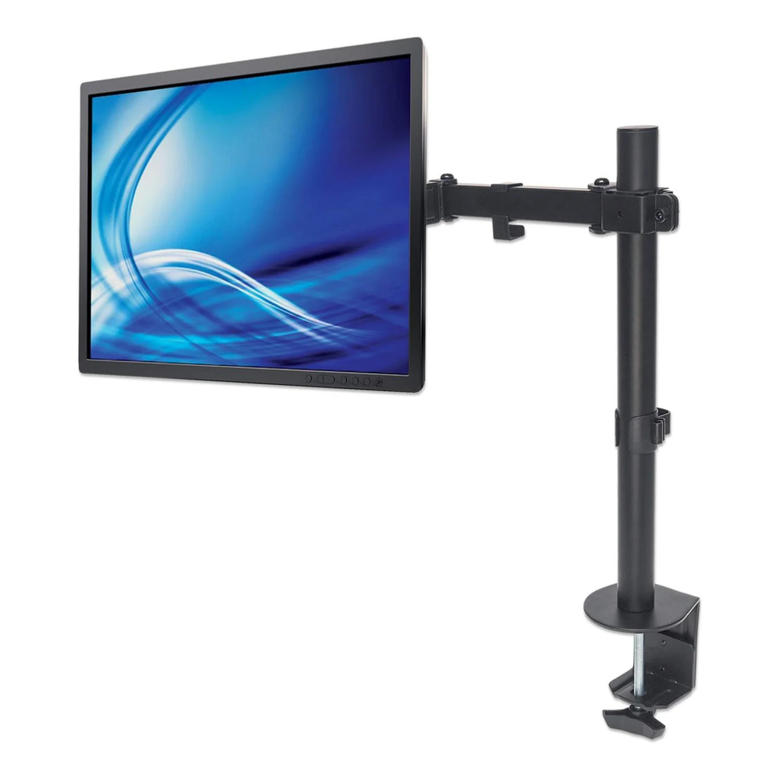 Manhattan Support de bureau pour TV/moniteurs (Bras articulé), écrans 13" à 27", fixation à l’arrière par pince, Compatibilité VESA : 75x75 et 100x100 mm (vérifiez les dimensions des quatre trous de fixation à l’arrière), charge max. 8 kg