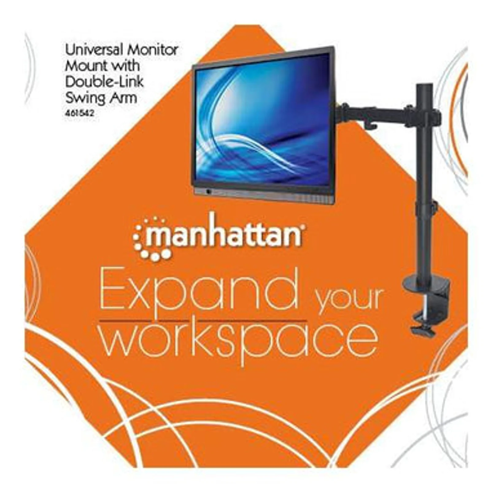 Manhattan Support de bureau pour TV/moniteurs (Bras articulé), écrans 13" à 27", fixation à l’arrière par pince, Compatibilité VESA : 75x75 et 100x100 mm (vérifiez les dimensions des quatre trous de fixation à l’arrière), charge max. 8 kg
