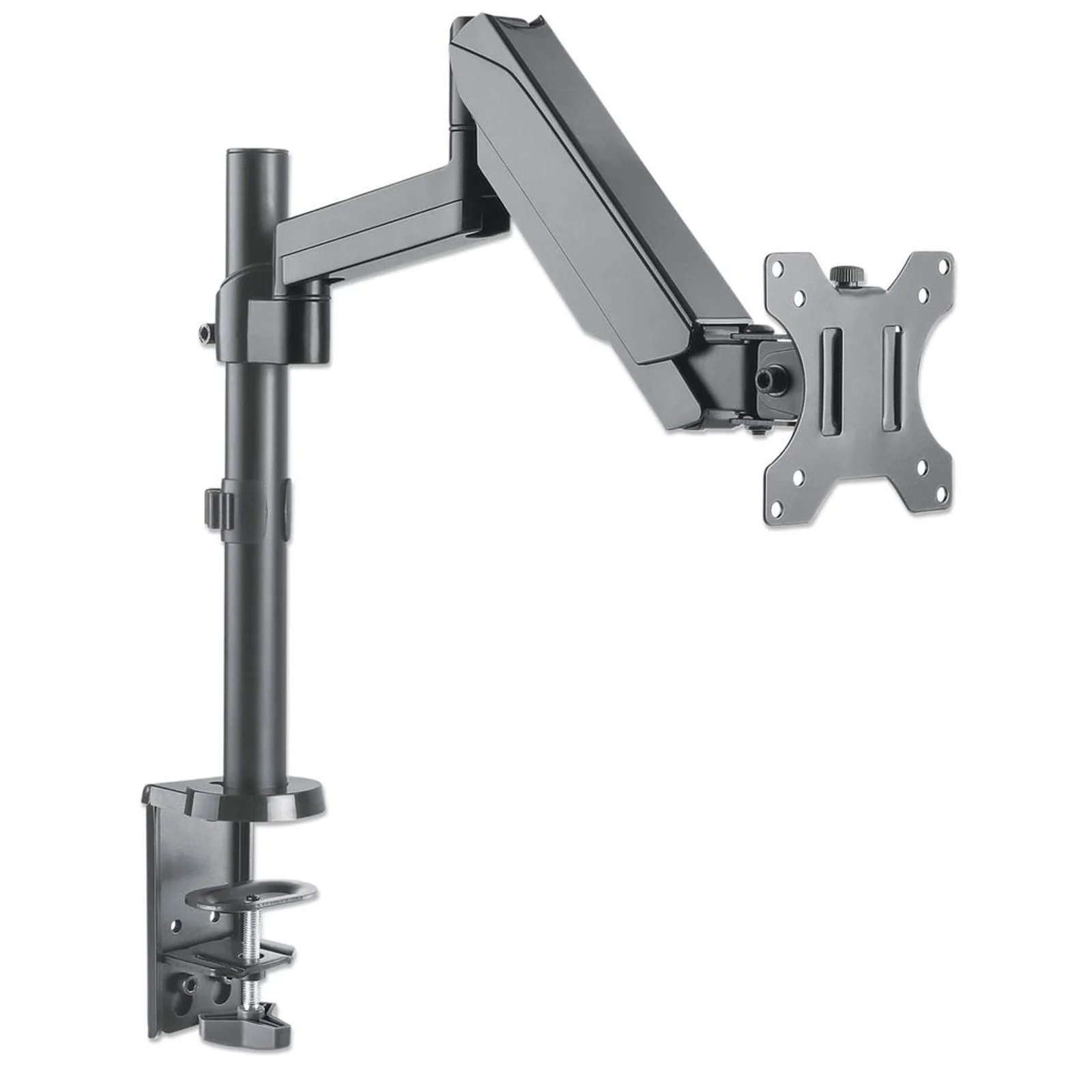 Manhattan Support de bureau TV/moniteur (Bras articulé à vérin à gaz), écrans 13"–27", pince ou passe-câble, Compatibilité VESA : 75x75 et 100x100 mm (vérifiez les dimensions des quatre trous de fixation à l’arrière), charge max. 8 kg