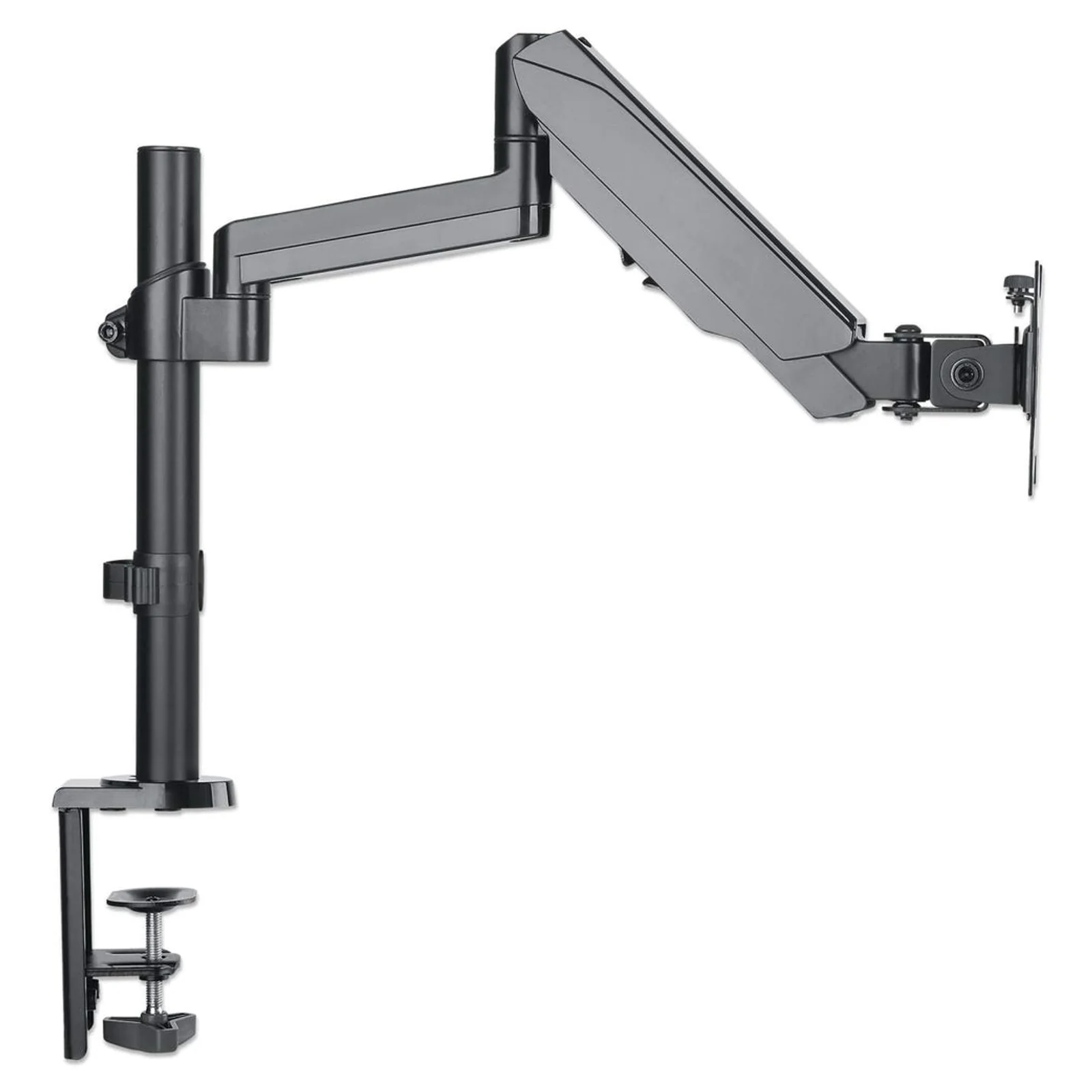 Manhattan Support de bureau TV/moniteur (Bras articulé à vérin à gaz), écrans 13"–27", pince ou passe-câble, Compatibilité VESA : 75x75 et 100x100 mm (vérifiez les dimensions des quatre trous de fixation à l’arrière), charge max. 8 kg