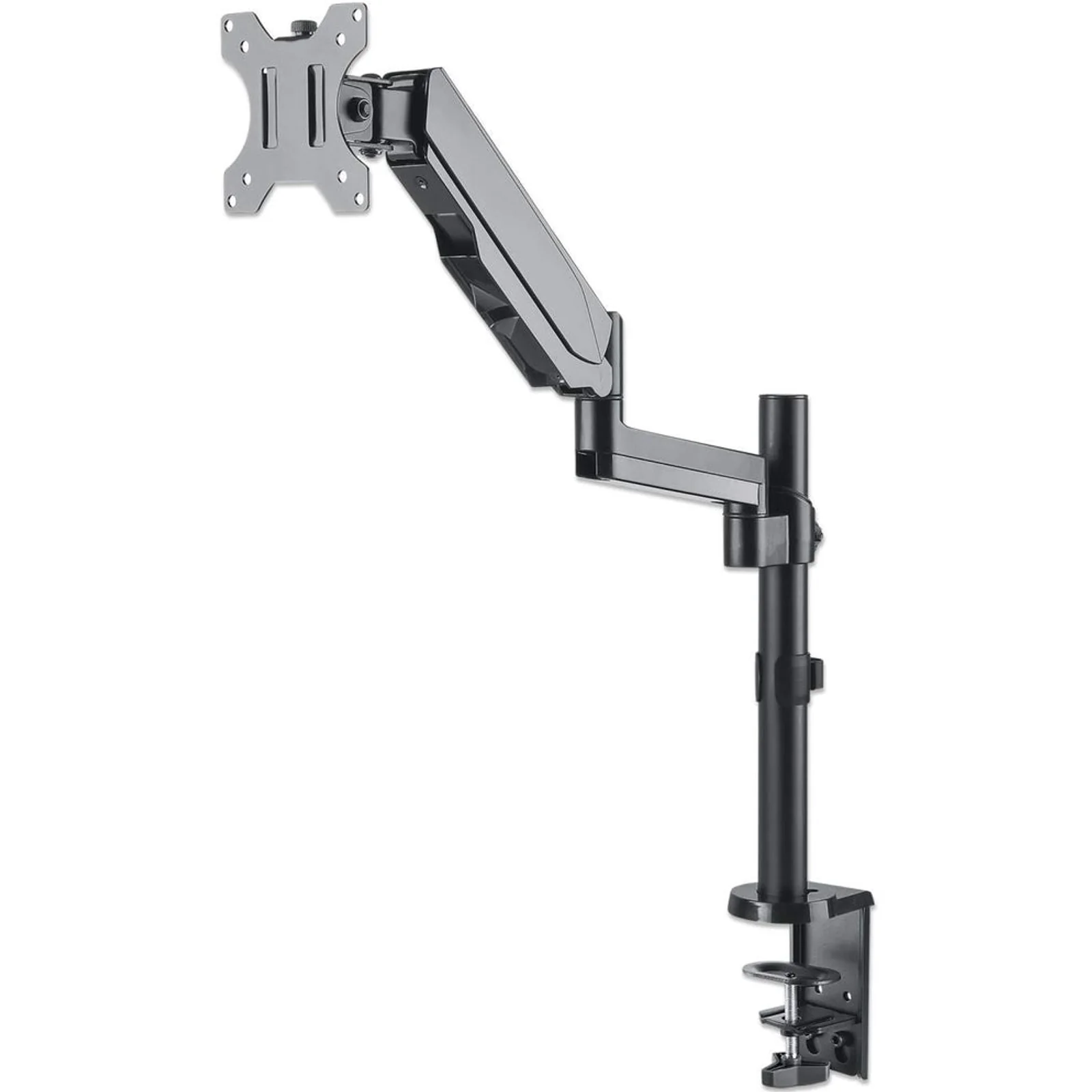 Manhattan Support de bureau TV/moniteur (Bras articulé à vérin à gaz), écrans 13"–27", pince ou passe-câble, Compatibilité VESA : 75x75 et 100x100 mm (vérifiez les dimensions des quatre trous de fixation à l’arrière), charge max. 8 kg