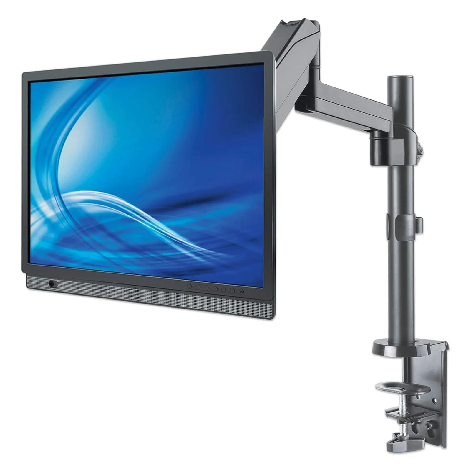 Manhattan Support de bureau TV/moniteur (Bras articulé à vérin à gaz), écrans 13"–27", pince ou passe-câble, Compatibilité VESA : 75x75 et 100x100 mm (vérifiez les dimensions des quatre trous de fixation à l’arrière), charge max. 8 kg