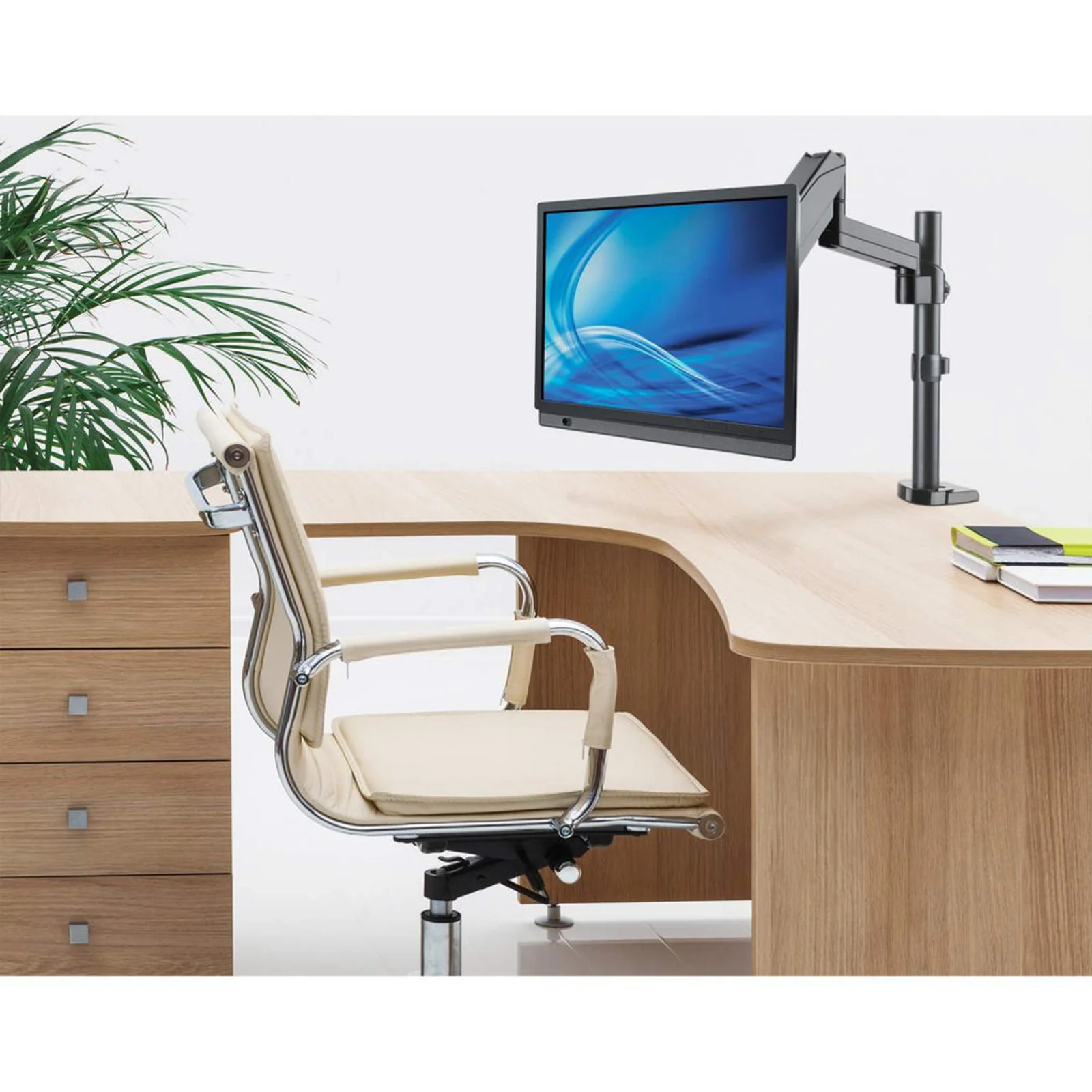Manhattan Support de bureau TV/moniteur (Bras articulé à vérin à gaz), écrans 13"–27", pince ou passe-câble, Compatibilité VESA : 75x75 et 100x100 mm (vérifiez les dimensions des quatre trous de fixation à l’arrière), charge max. 8 kg