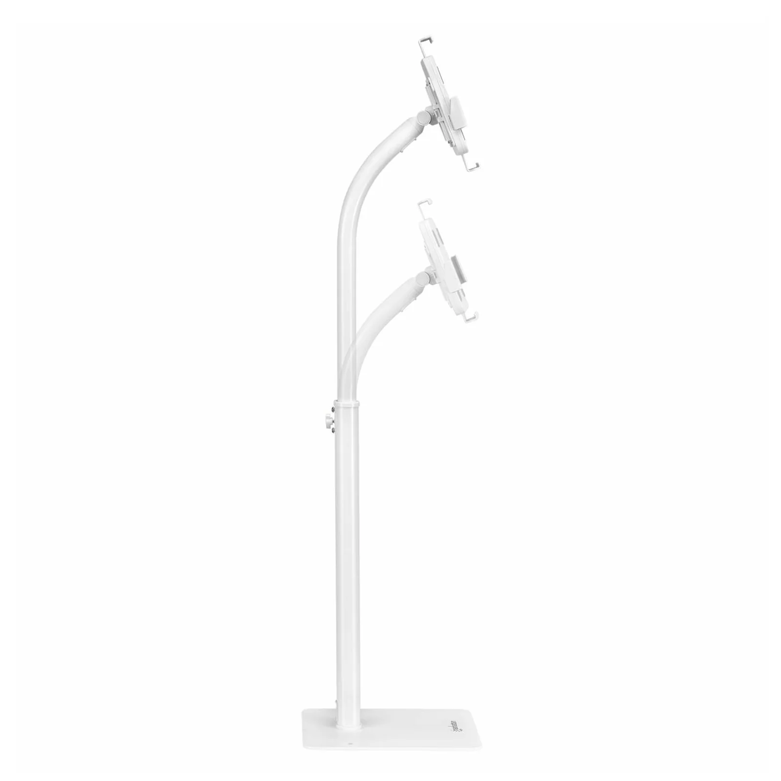 Manhattan Support de sol antivol pour tablette et iPad, universel, rotation 360°, inclinaison +20° à -110°, verrouillable, blanc, pour tablettes 7,9"–11", hauteur réglable 790 à 1190 mm, fixation à l’arrière au sol possible