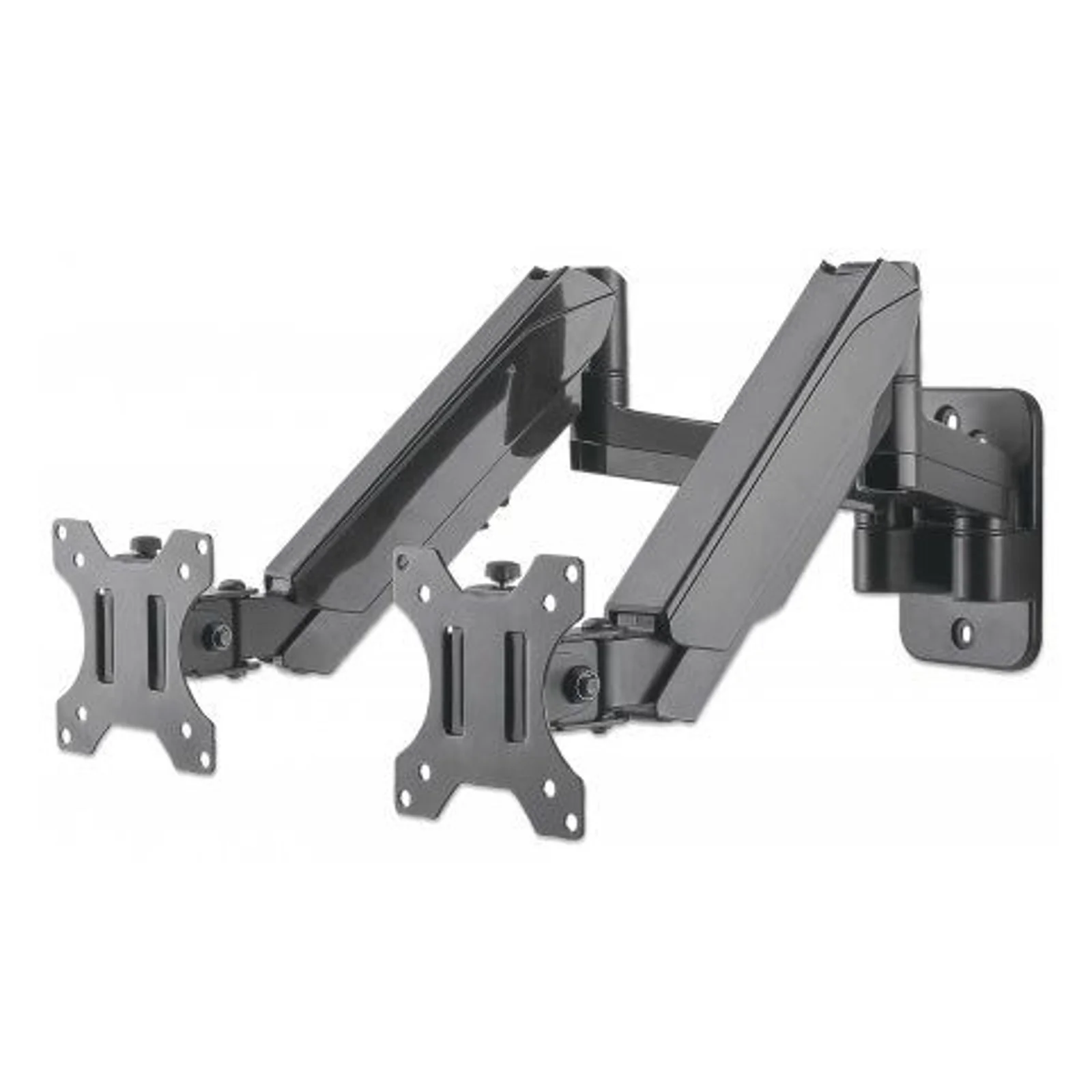 Manhattan Support mural double pour TV/moniteurs (Bras articulé à vérin à gaz), écrans 17" à 32", Compatibilité VESA : 75x75 et 100x100 mm (vérifiez les dimensions des quatre trous de fixation à l’arrière), charge max. 8 kg par écran, noir