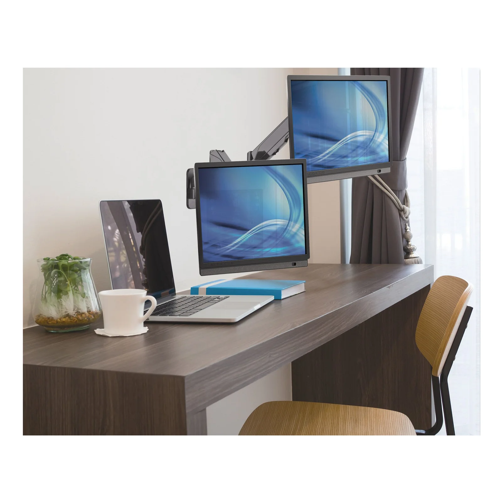 Manhattan Support mural double pour TV/moniteurs (Bras articulé à vérin à gaz), écrans 17" à 32", Compatibilité VESA : 75x75 et 100x100 mm (vérifiez les dimensions des quatre trous de fixation à l’arrière), charge max. 8 kg par écran, noir
