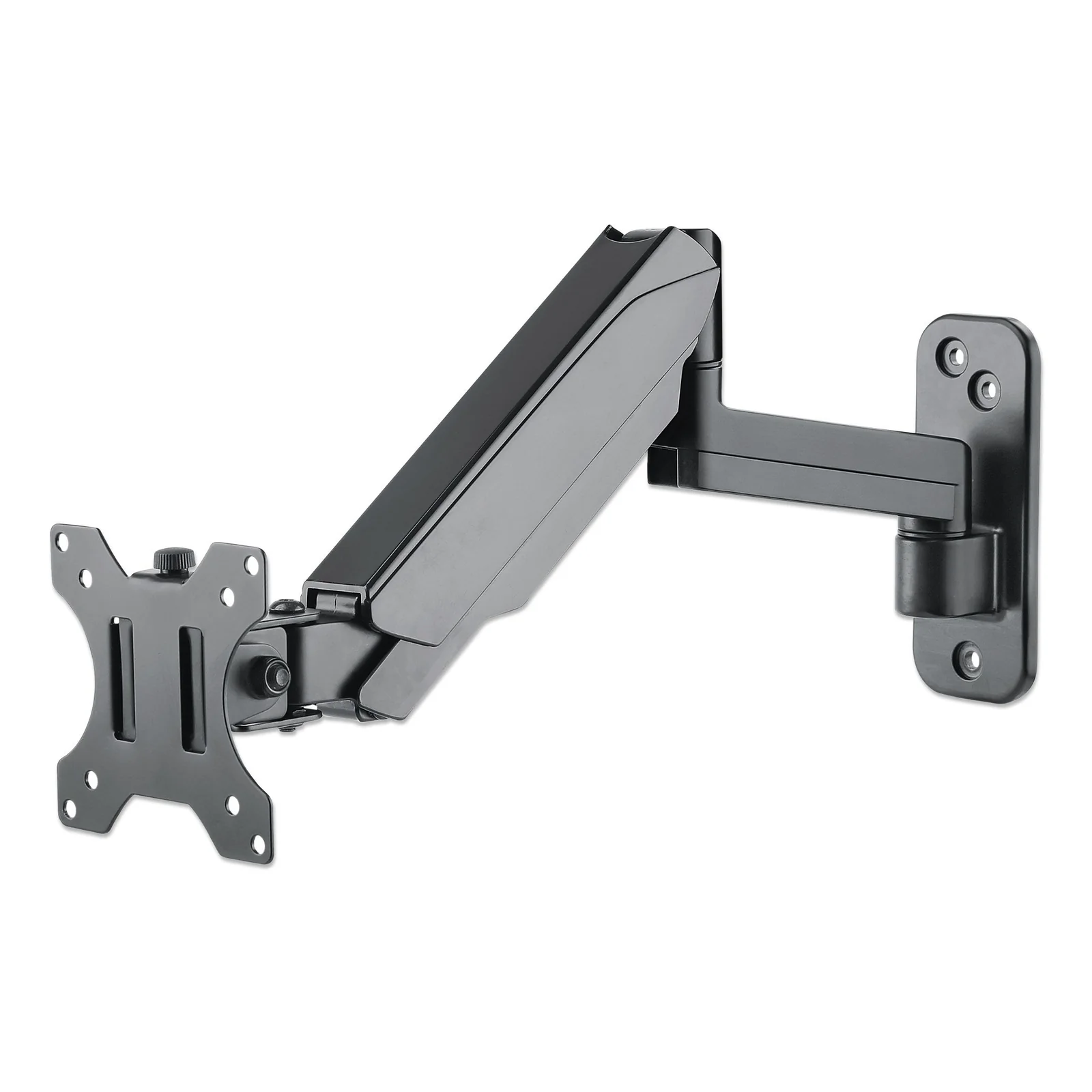 Support mural pour TV/moniteurs (bras à ressort, 3 pivots), écrans 17" à 32", Compatibilité VESA : 75x75 et 100x100 mm (vérifiez les dimensions des quatre trous de fixation à l’arrière), charge max. 8 kg, noir