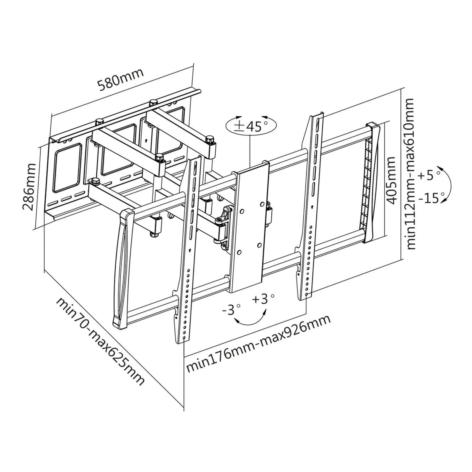 Manhattan Support mural pour TV/moniteurs (Bras articulé), écrans 37" à 100", Compatibilité VESA : de 200x200 à 900x600 mm (vérifiez les dimensions des quatre trous de fixation à l’arrière), charge max. 80 kg, noir