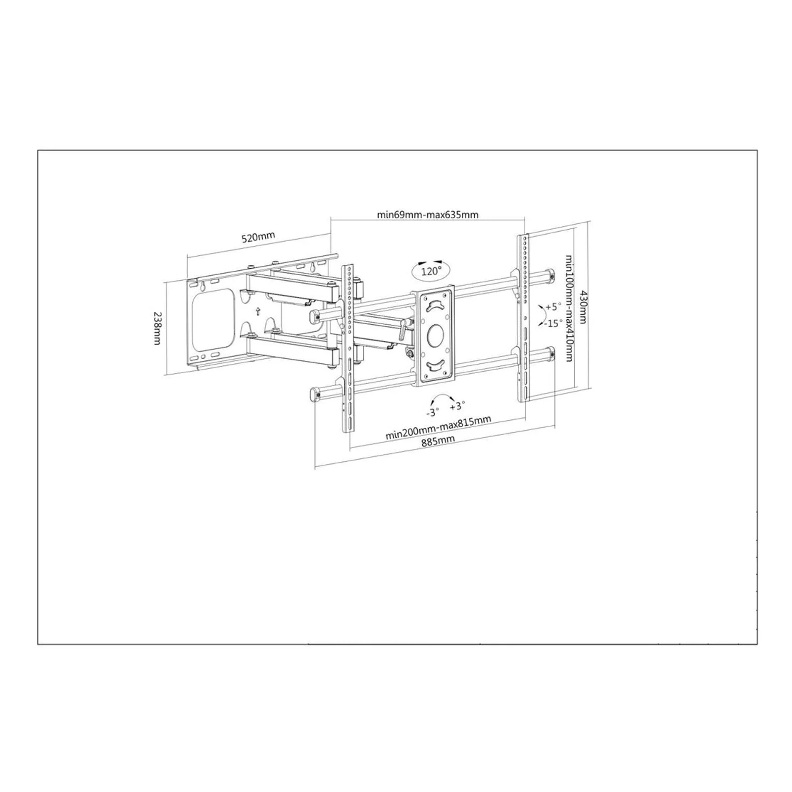 Manhattan Support mural pour TV/moniteurs (Bras articulé), écrans 37" à 75", Compatibilité VESA : de 200x200 à 800x400 mm (vérifiez les dimensions des quatre trous de fixation à l’arrière), charge max. 75 kg, noir