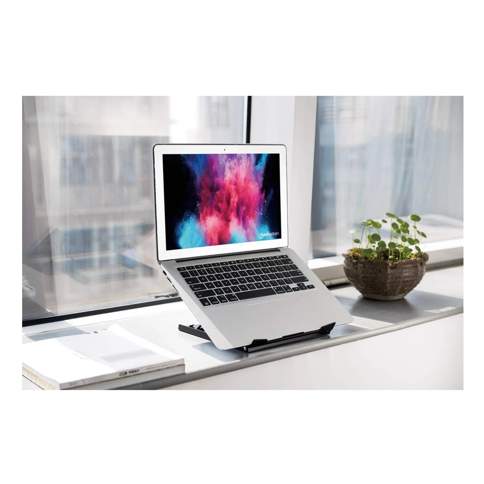 Manhattan Support pour ordinateur portable et tablette, réglable (5 positions), jusqu’à 15,6", portable et léger, acier, noir