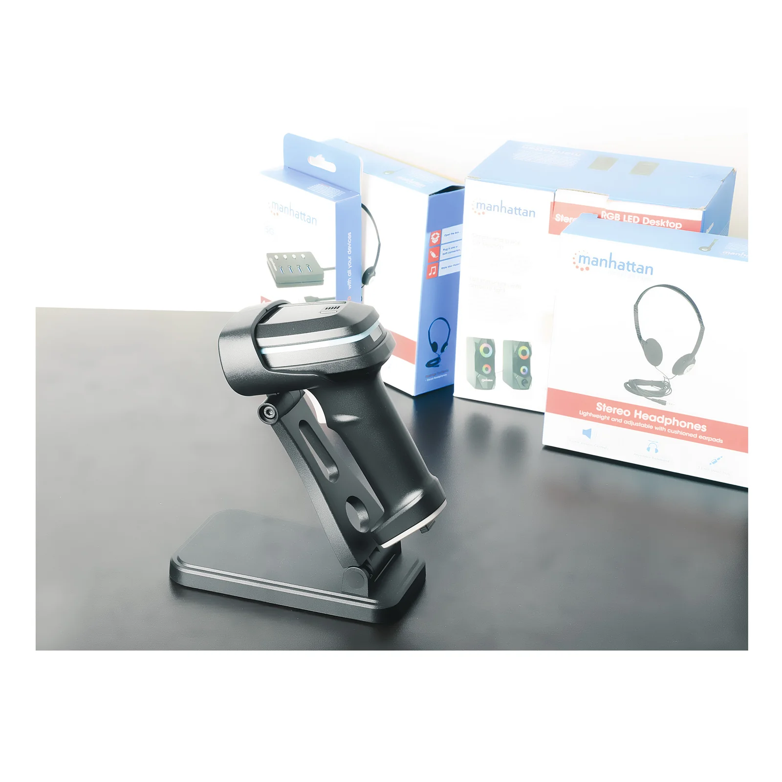 Manhattan Support réglable pour scanner codes-barres, hauteur et inclinaison réglables, compatible 153997/154116/154185, noir, garantie à vie