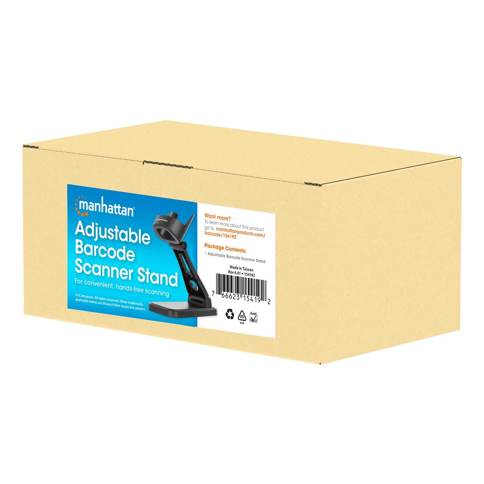 Manhattan Support réglable pour scanner codes-barres, hauteur et inclinaison réglables, compatible 153997/154116/154185, noir, garantie à vie