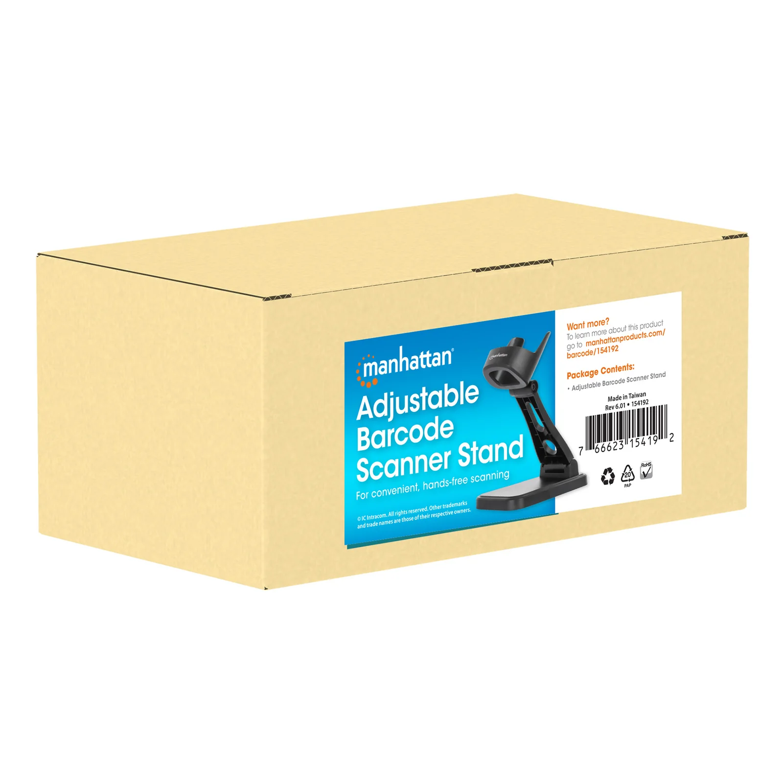 Manhattan Support réglable pour scanner codes-barres, hauteur et inclinaison réglables, compatible 153997/154116/154185, noir, garantie à vie