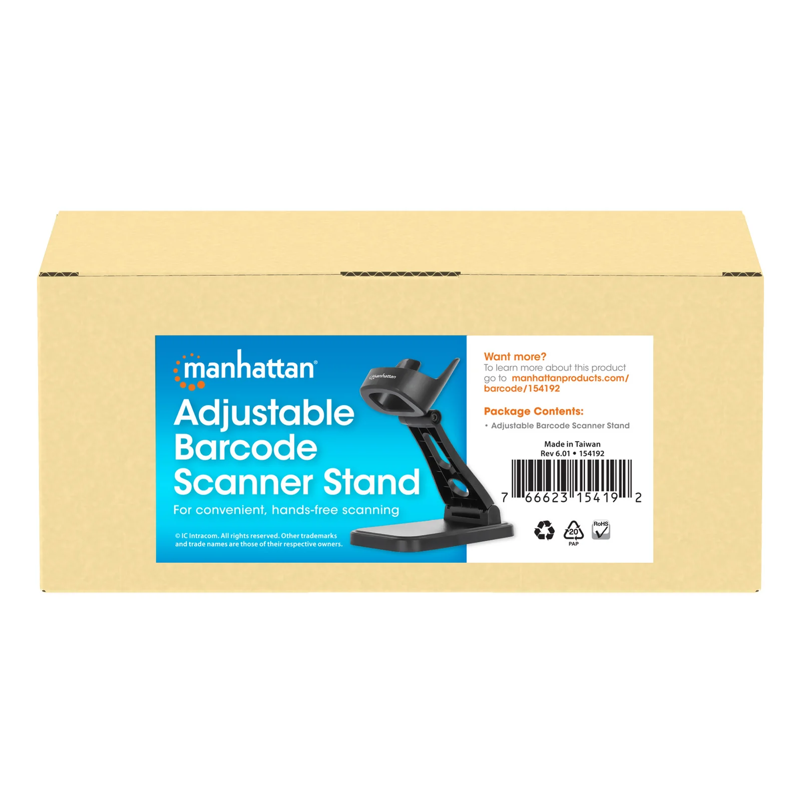 Manhattan Support réglable pour scanner codes-barres, hauteur et inclinaison réglables, compatible 153997/154116/154185, noir, garantie à vie