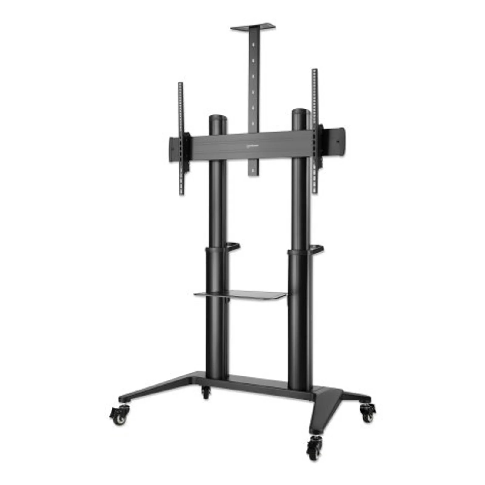 Support sur roulettes pour TV/moniteurs, écrans 70" à 120", Compatibilité VESA : de 200x200 à 1000x600 mm (vérifiez les dimensions des quatre trous de fixation à l’arrière), charge max. 140 kg, hauteur réglable 1250–1600 mm