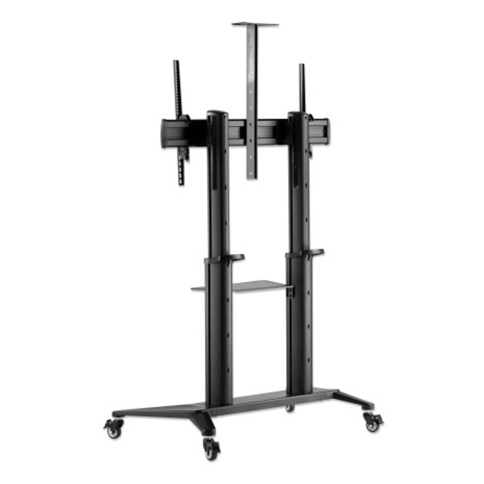 Manhattan Support sur roulettes pour TV/moniteurs, écrans 70" à 120", Compatibilité VESA : de 200x200 à 1000x600 mm (vérifiez les dimensions des quatre trous de fixation à l’arrière), charge max. 140 kg, hauteur réglable 1250–1600 mm