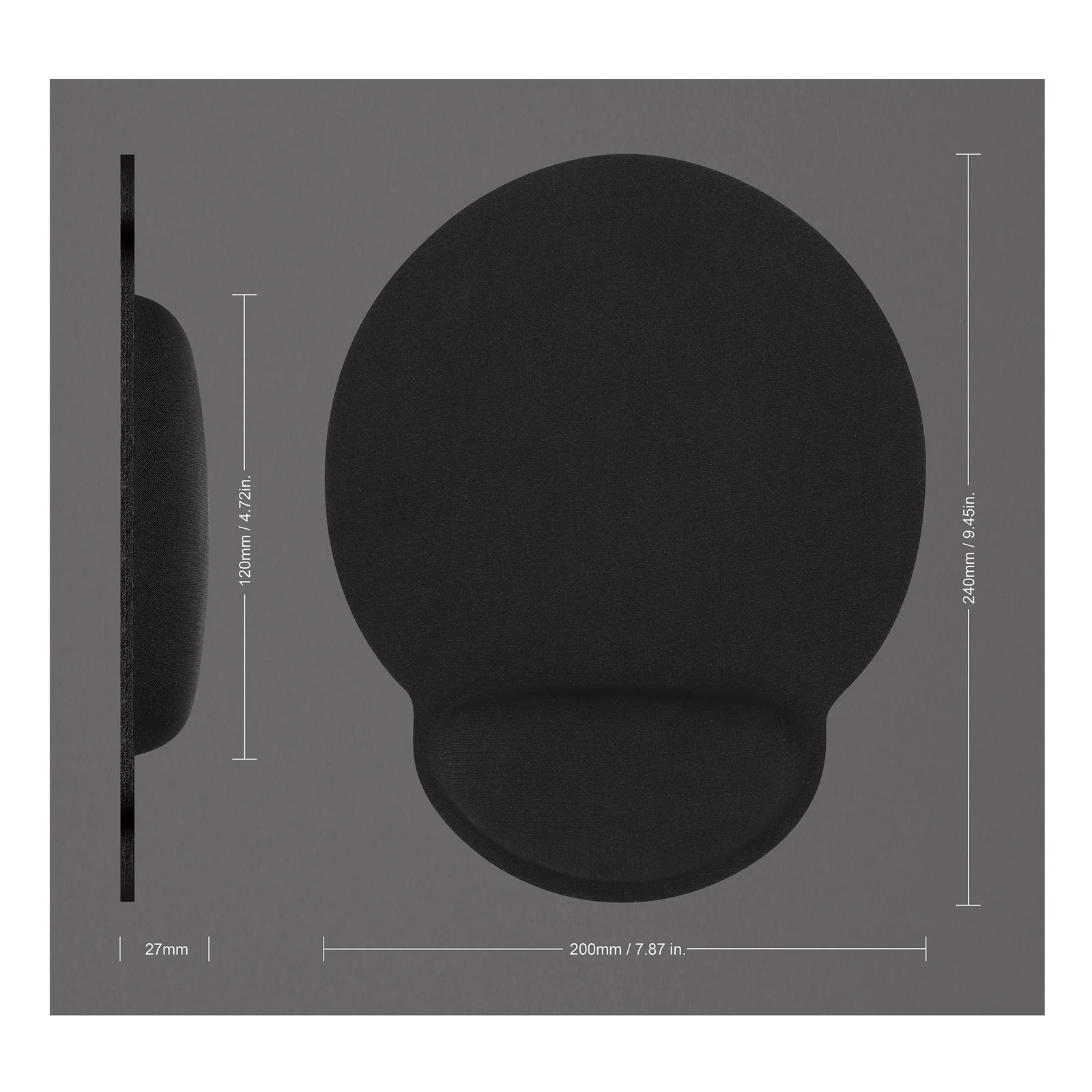 Manhattan Tapis de souris avec repose-poignet en gel, noir, 241 × 203 × 40 mm, base antidérapante, garantie à vie