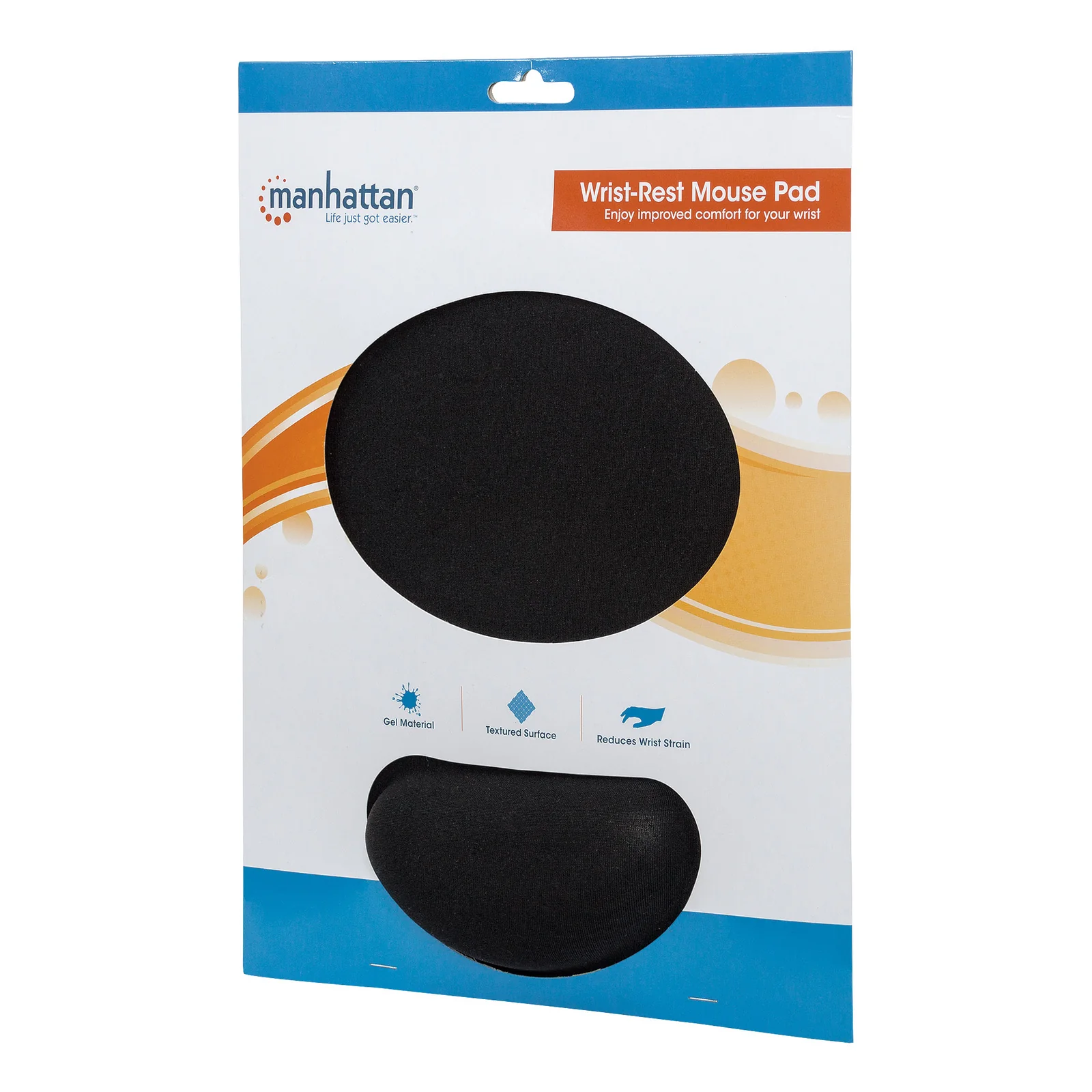 Manhattan Tapis de souris avec repose-poignet en gel, noir, 241 × 203 × 40 mm, base antidérapante, garantie à vie