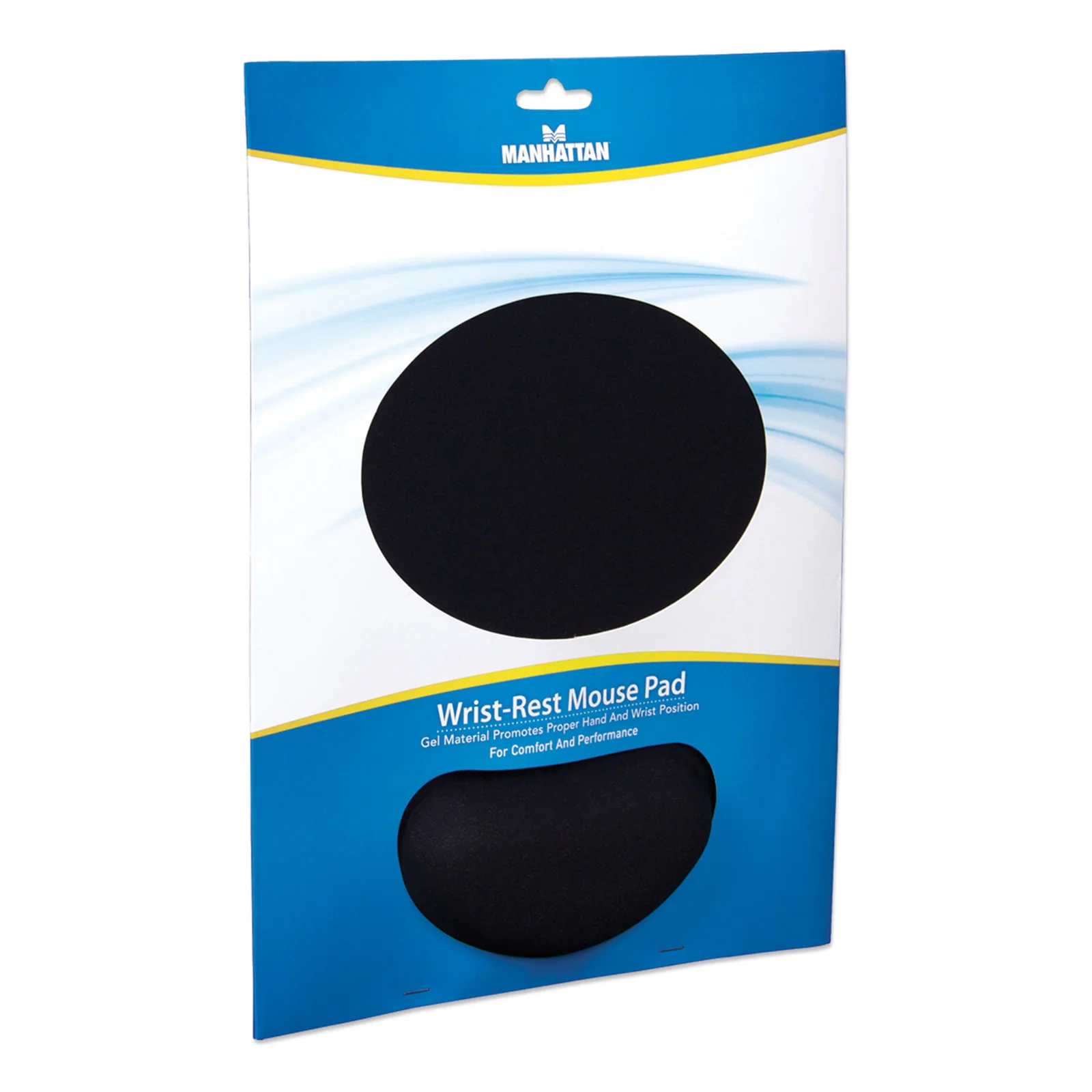 Manhattan Tapis de souris avec repose-poignet en gel, noir, 241 × 203 × 40 mm, base antidérapante, garantie à vie