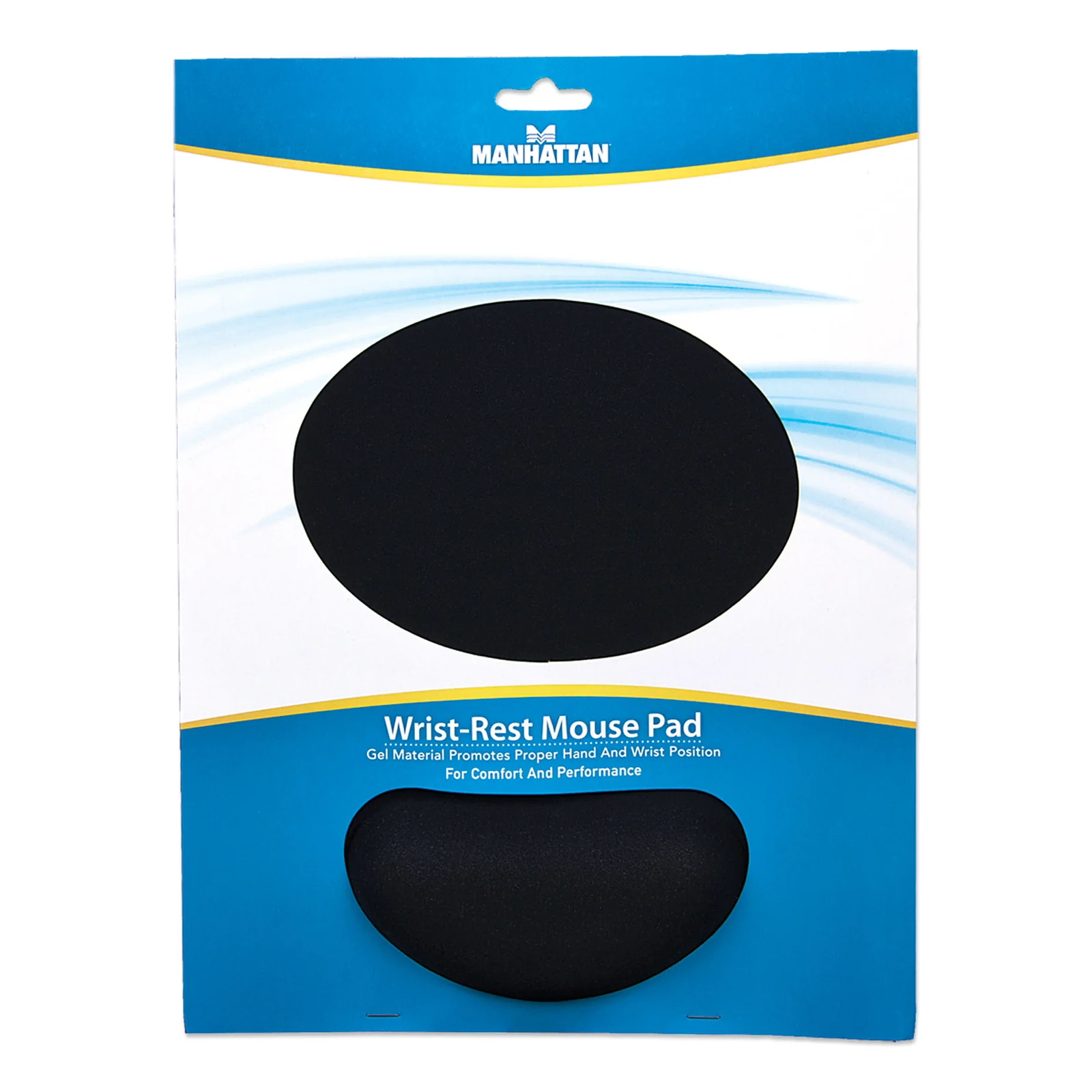 Manhattan Tapis de souris avec repose-poignet en gel, noir, 241 × 203 × 40 mm, base antidérapante, garantie à vie