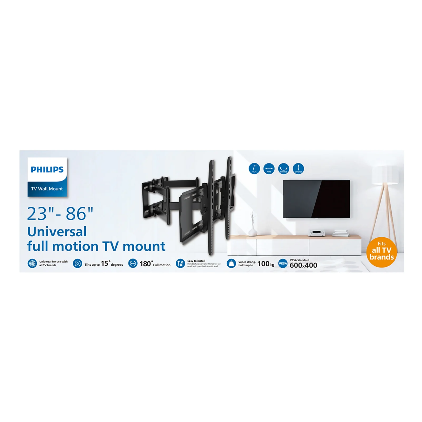 Philips Support mural articulé pour écrans plats de 23’’ à 80’’