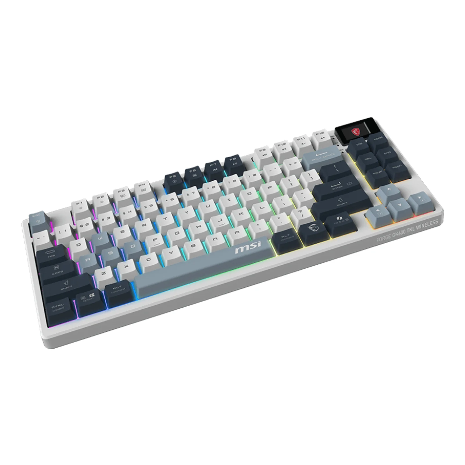 MSI FORGE GK600 TKL WIRELESS SKY clavier Gaming USB + Bluetooth QWERTY Anglais britannique Bleu, Blanc