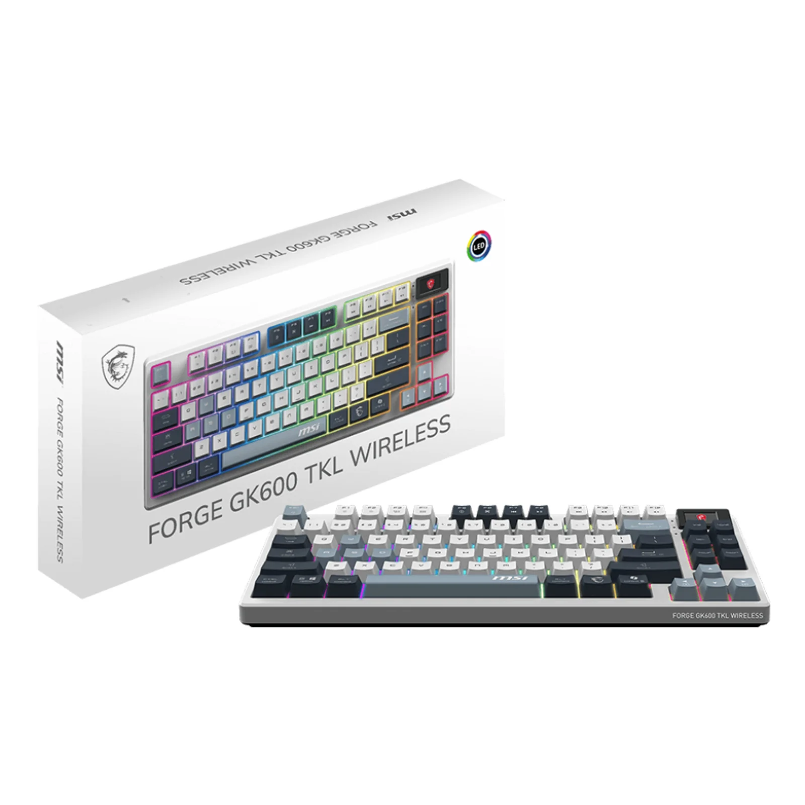 MSI FORGE GK600 TKL WIRELESS SKY clavier Gaming USB + Bluetooth QWERTY Anglais britannique Bleu, Blanc