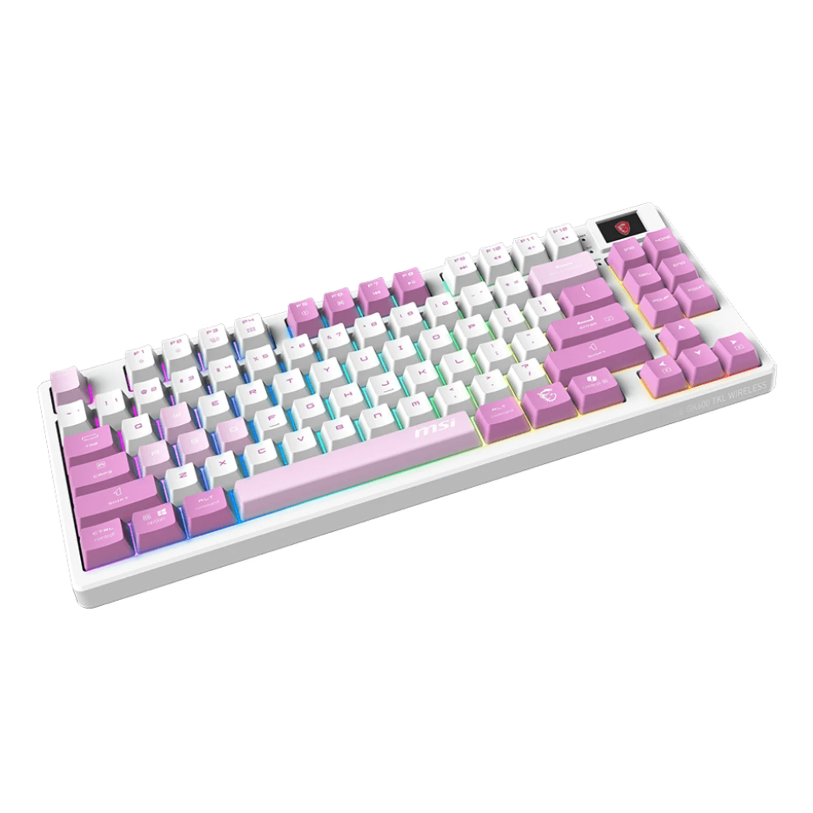 MSI FORGE GK600 TKL WIRELESS VIOLET clavier Gaming USB + Bluetooth QWERTY Espagnole Rose, Violet, Blanc