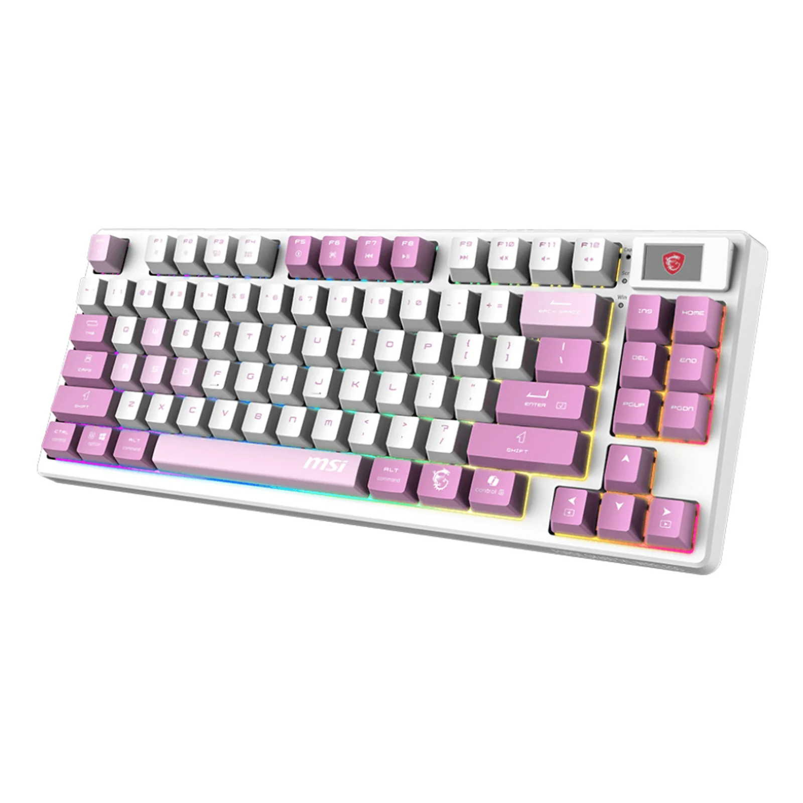 MSI FORGE GK600 TKL WIRELESS VIOLET clavier Gaming USB + Bluetooth QWERTY Espagnole Rose, Violet, Blanc