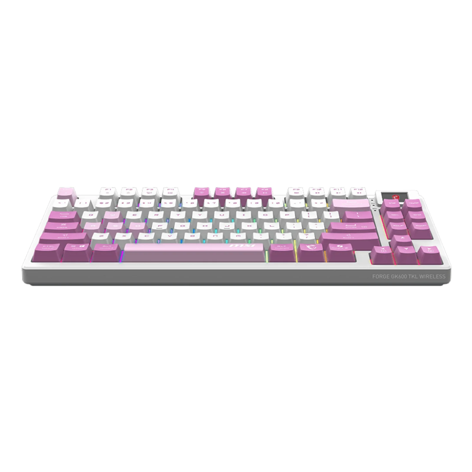 MSI FORGE GK600 TKL WIRELESS VIOLET clavier Gaming USB + Bluetooth QWERTY Espagnole Rose, Violet, Blanc