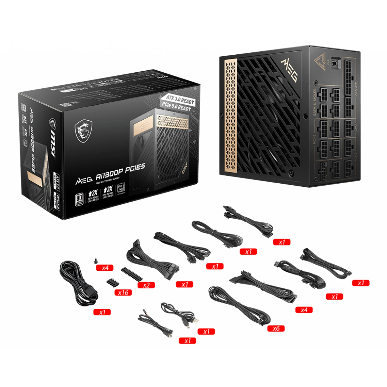 MSI MEG AI1300P PCIE5 unité d'alimentation d'énergie 1300 W 24-pin ATX ATX Noir