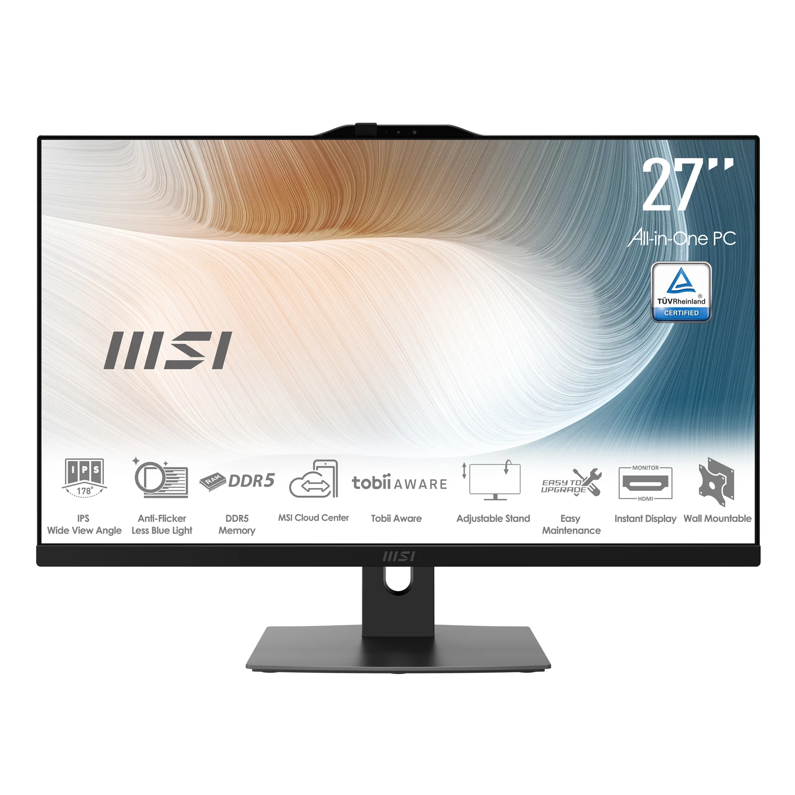 MSI Modern AM272P 1M-1235AT PC tout en un/station de travail Intel Core 7 150U 68,6 cm (27") 1920 x 1080 pixels PC All-in-One 16 Go DDR5-SDRAM 1 To SSD Windows 11 Pro Wi-Fi 6E (802.11ax) Noir