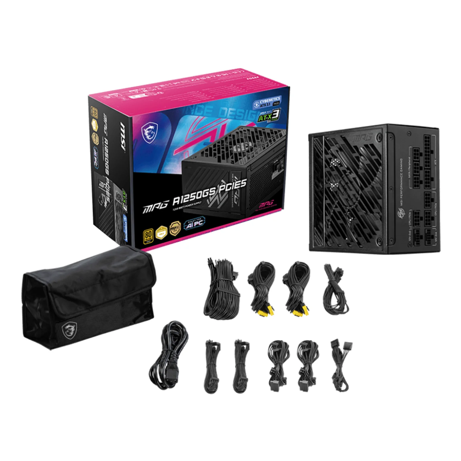 MSI MPG A1250GS PCIE5 unité d'alimentation d'énergie 1250 W 20+4 pin ATX ATX Noir