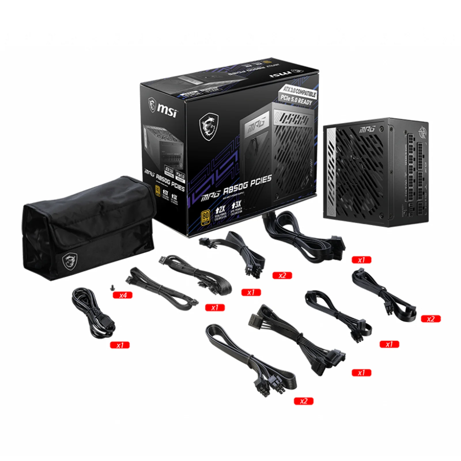MSI MPG A850G PCIE5 unité d'alimentation d'énergie 850 W 24-pin ATX ATX Noir