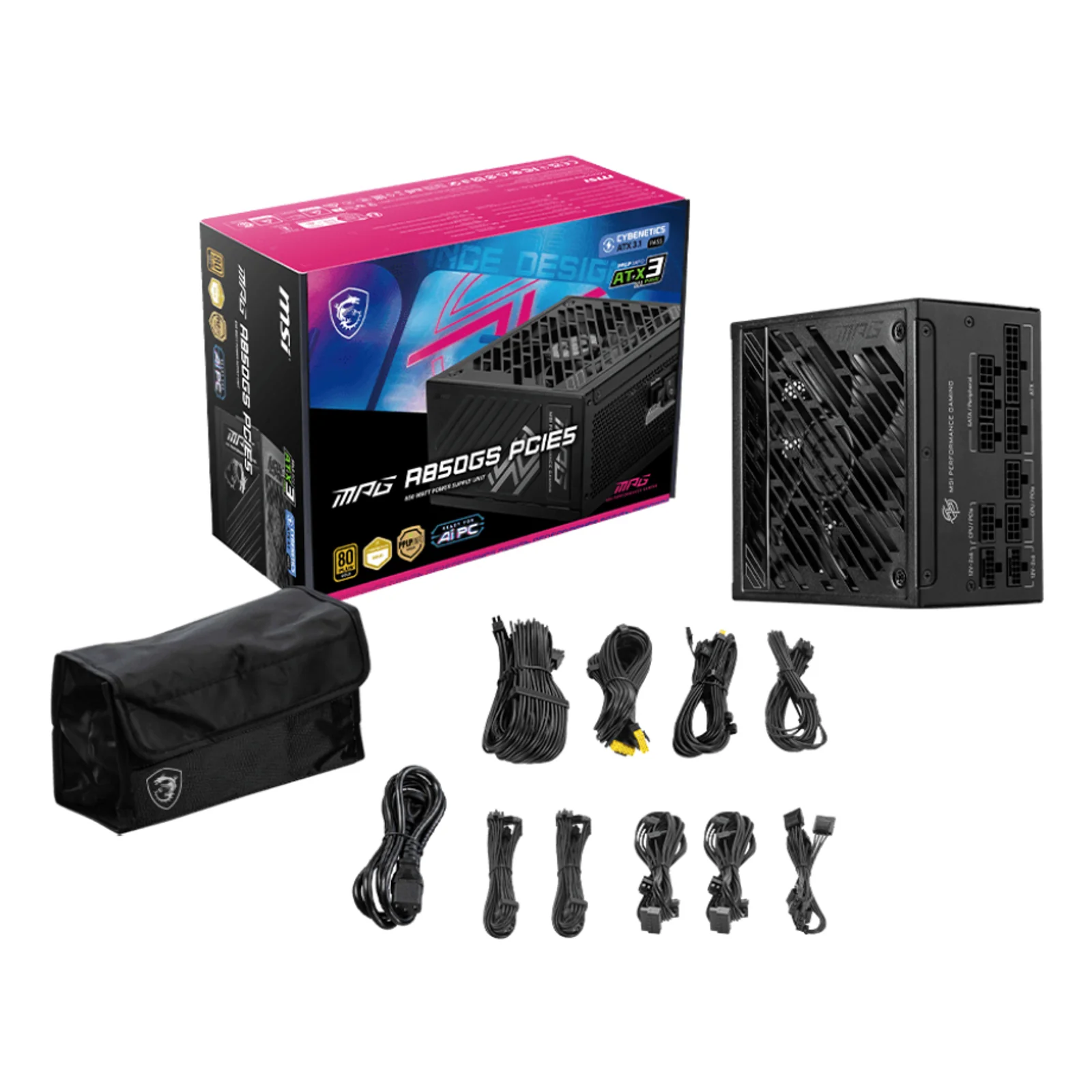 MSI MPG A850GS PCIE5 unité d'alimentation d'énergie 850 W 24-pin ATX ATX Noir