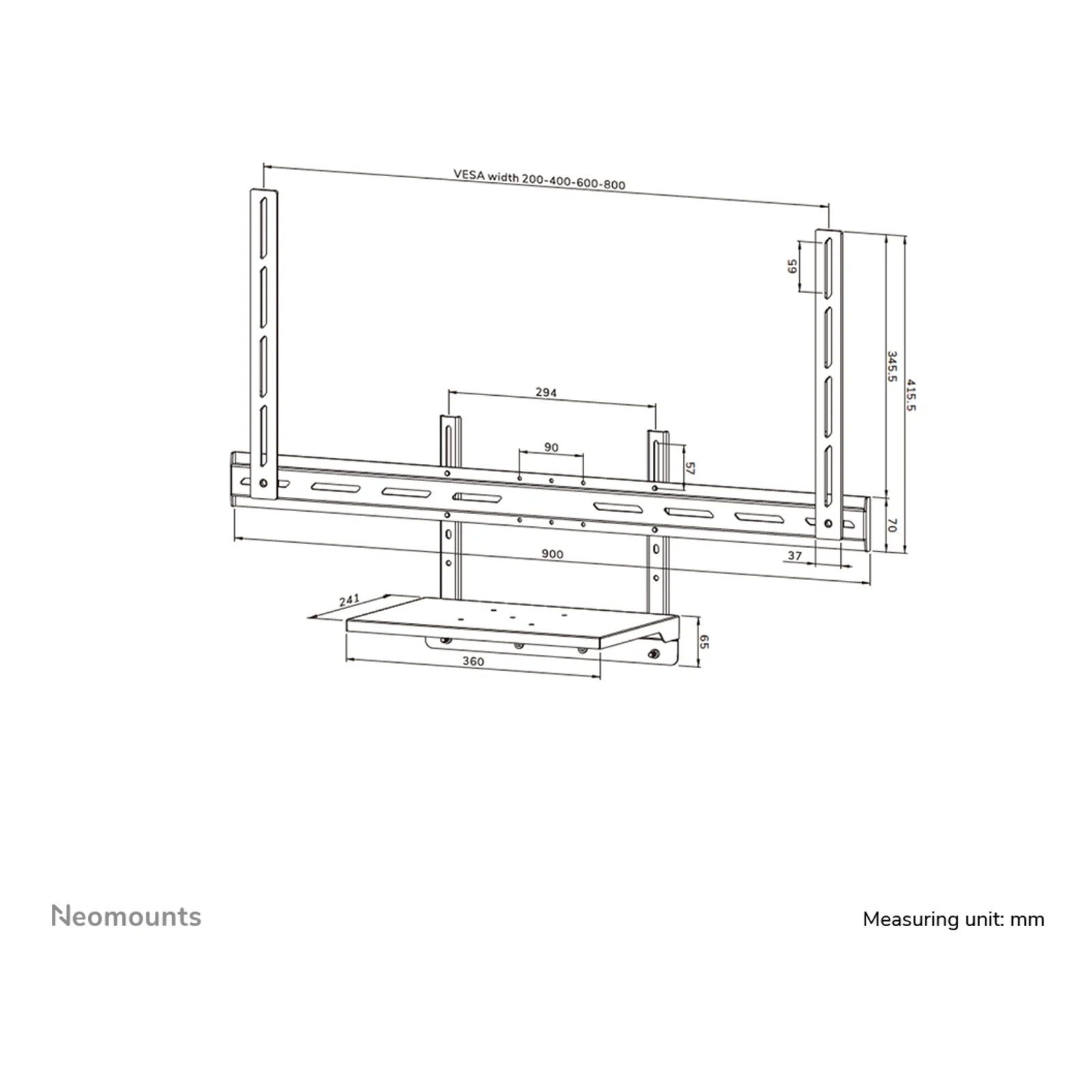 Neomounts AV45-500BL Kit de support d'ordinateur portable 43-110" - max 2,5 kg - VESA 200x200-800x600 - universel - noir