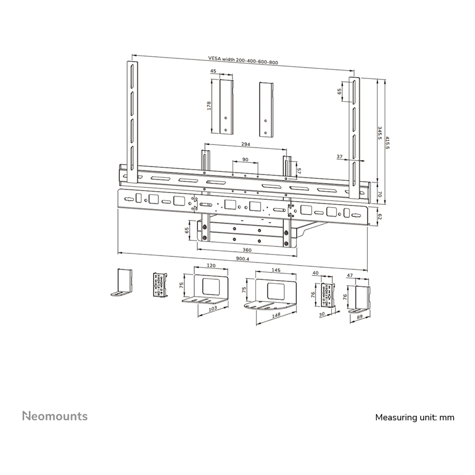 Neomounts AV60-500BL Kit support pour vidéobar et laptop 43-110" - VESA - max 8 kg - universel
