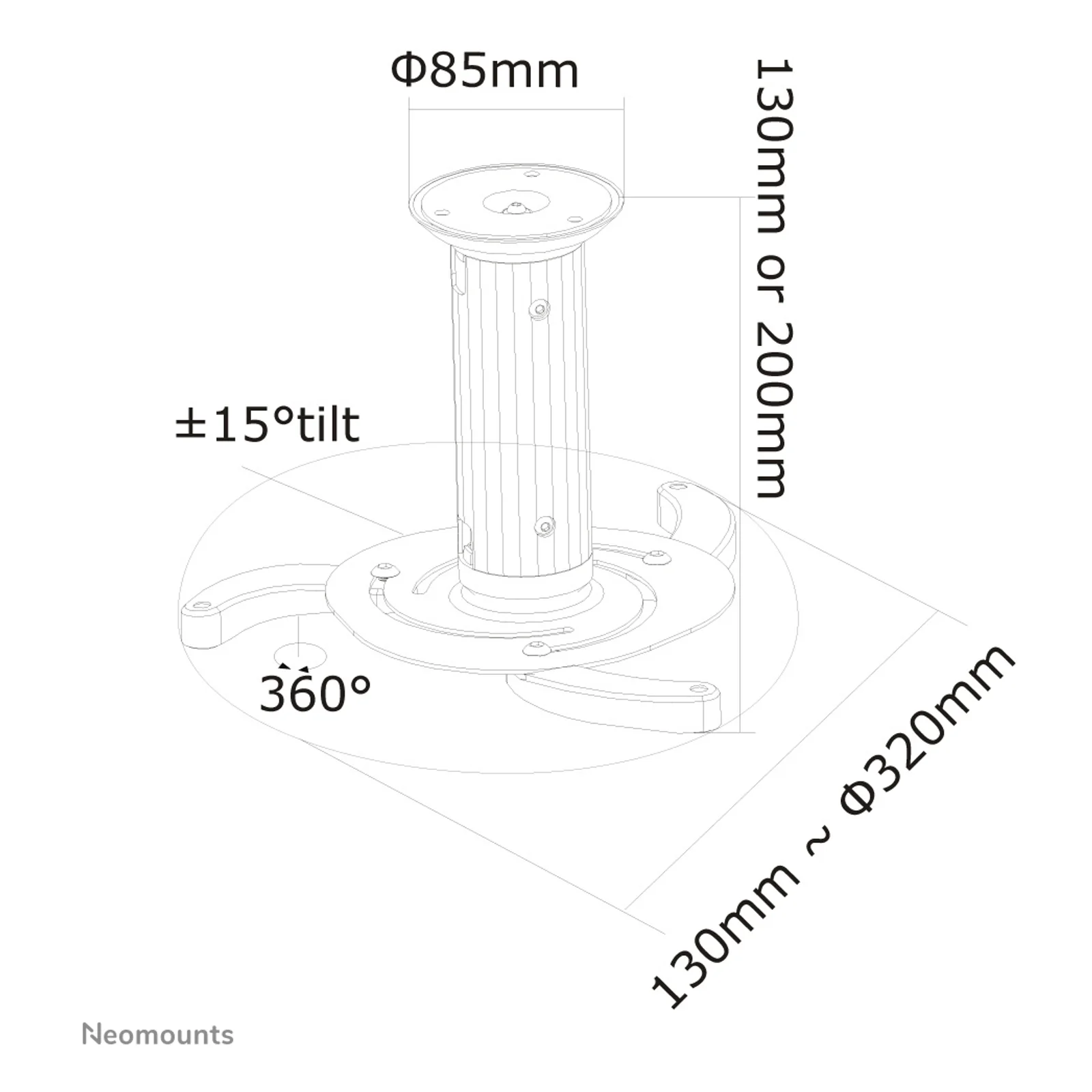 Neomounts BEAMER-C80 Support de plafond pour vidéoprojecteur - h13-20 cm - orientable