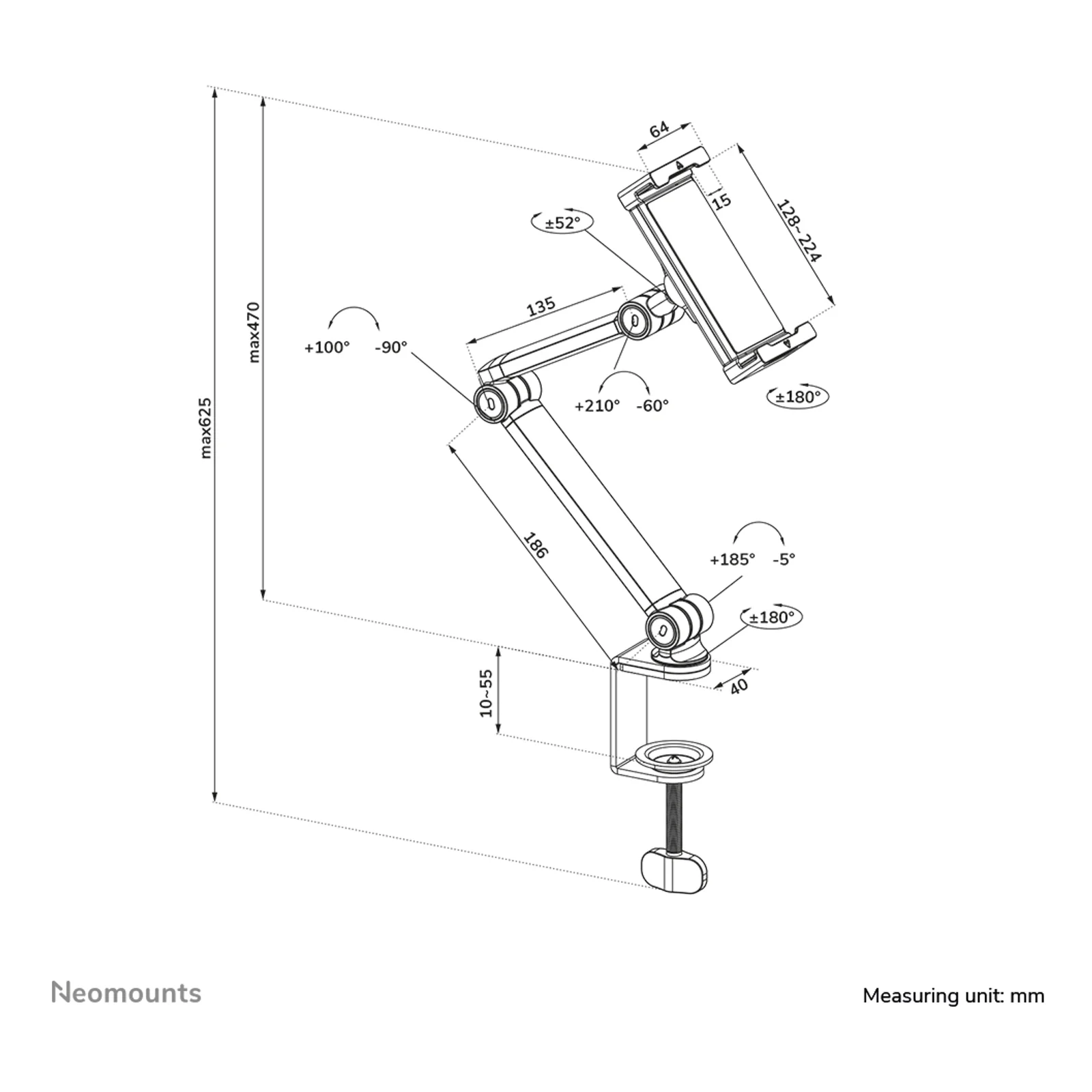 Neomounts DS15-545WH1 Support pour tablette à pince pour bureau 4.7-12.9" - universel - orientable