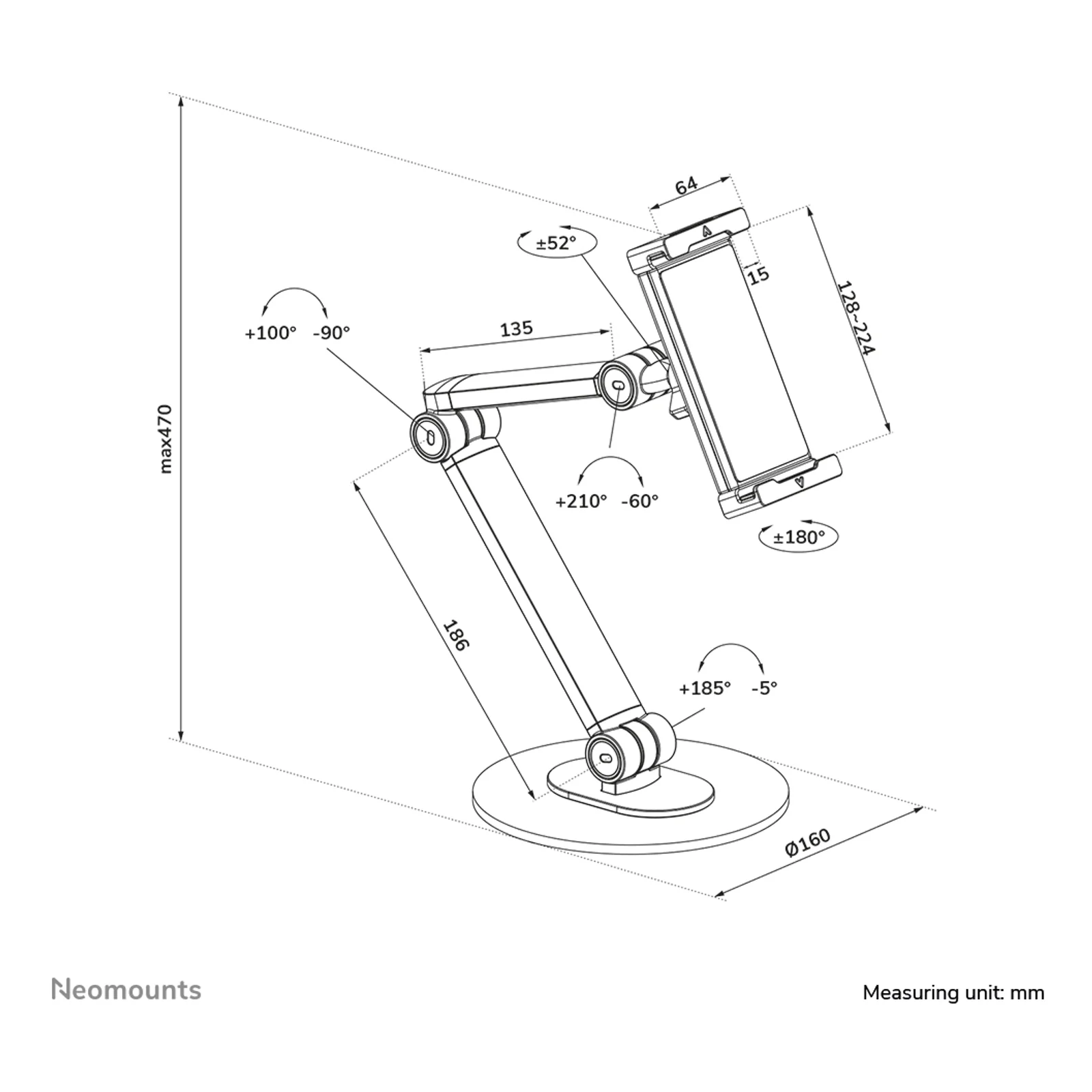 Neomounts DS15-550BL1 Support pour tablette 4.7-12.9" - universel