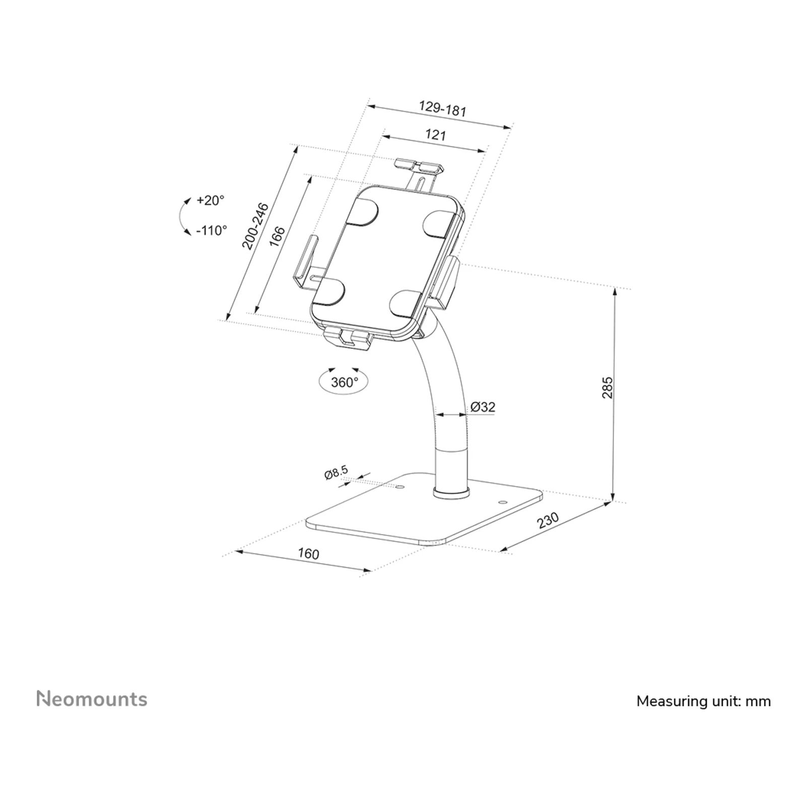 Neomounts DS15-625BL1 Support de bureau pour tablette 7.9-11" - verrouillable - universel