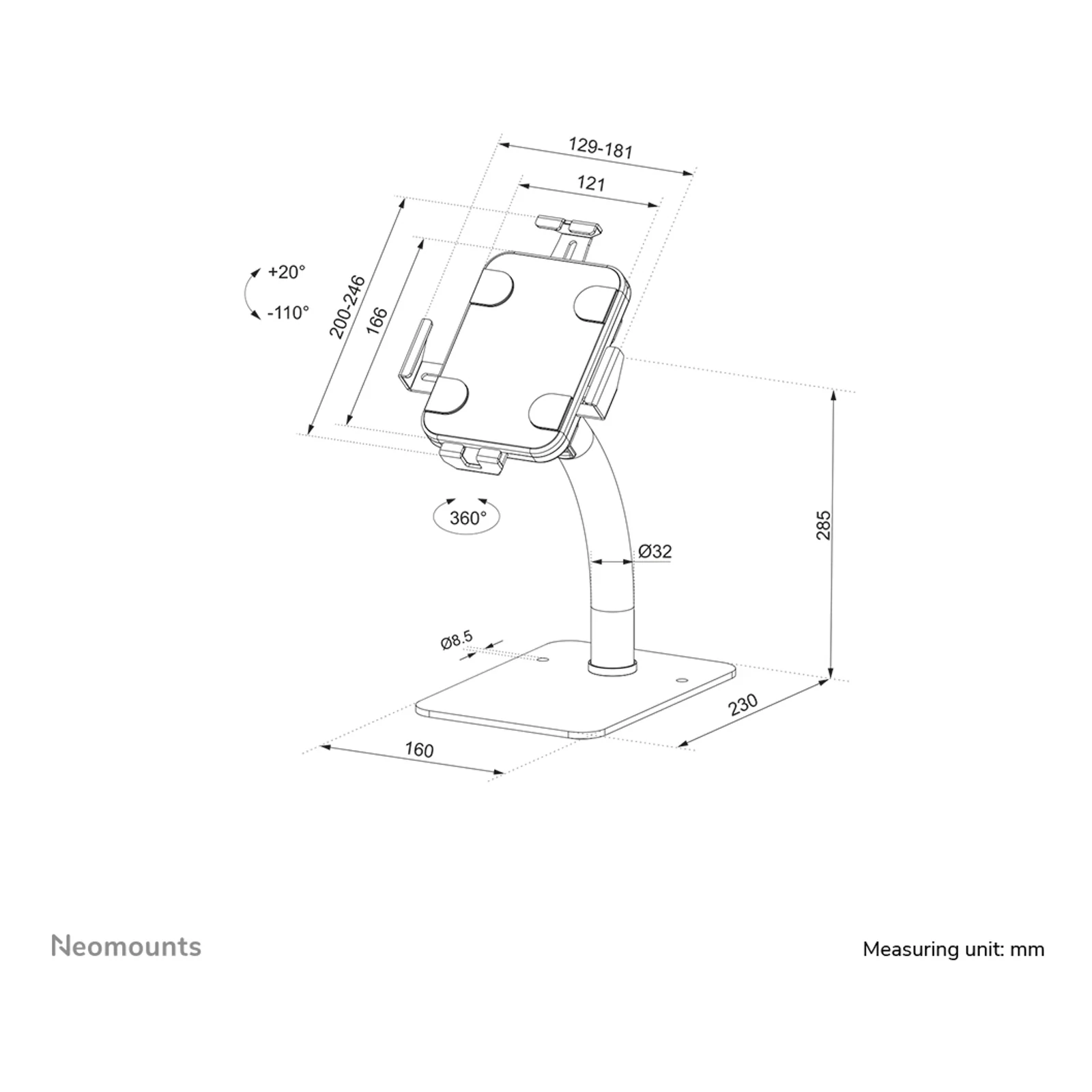 Neomounts DS15-625WH1 Support de bureau pour tablette 7.9-11" - verrouillable - universel
